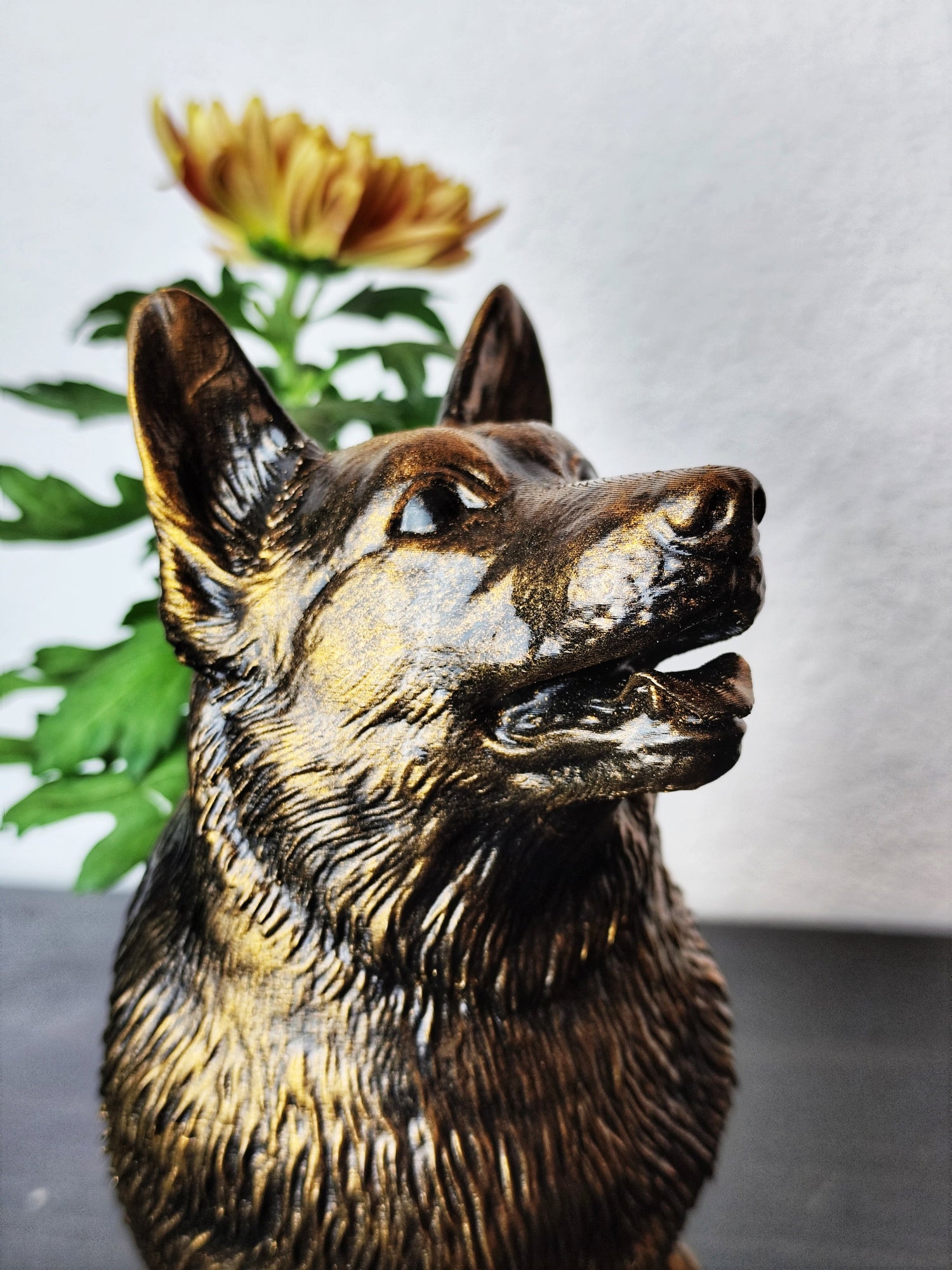 Bronze Corgi decorative dog statue and a planter