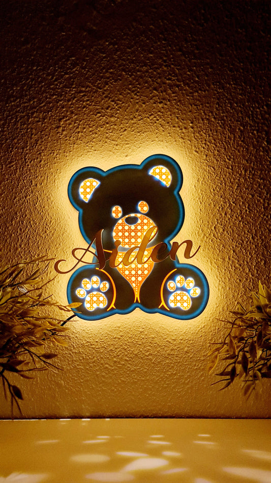 Handmade Teddy Bear Rattan-Style Wall Light