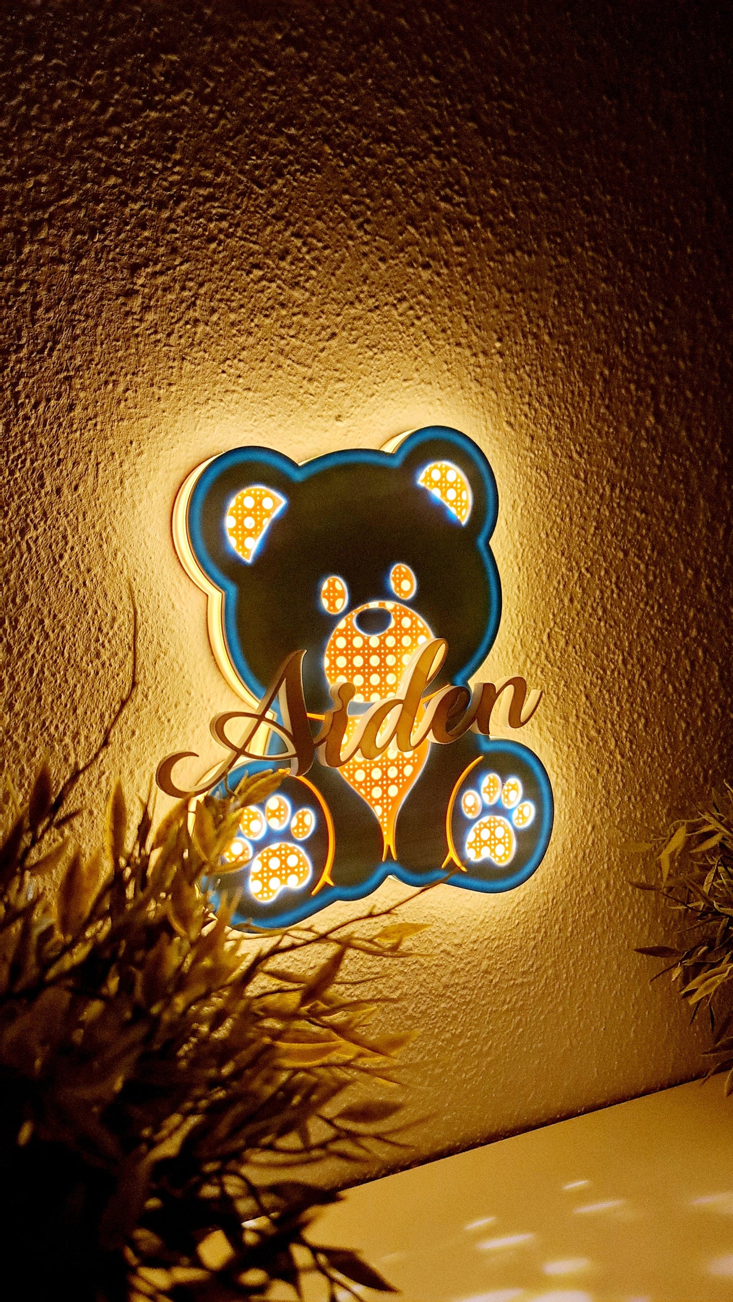 Handmade Teddy Bear Rattan-Style Wall Light