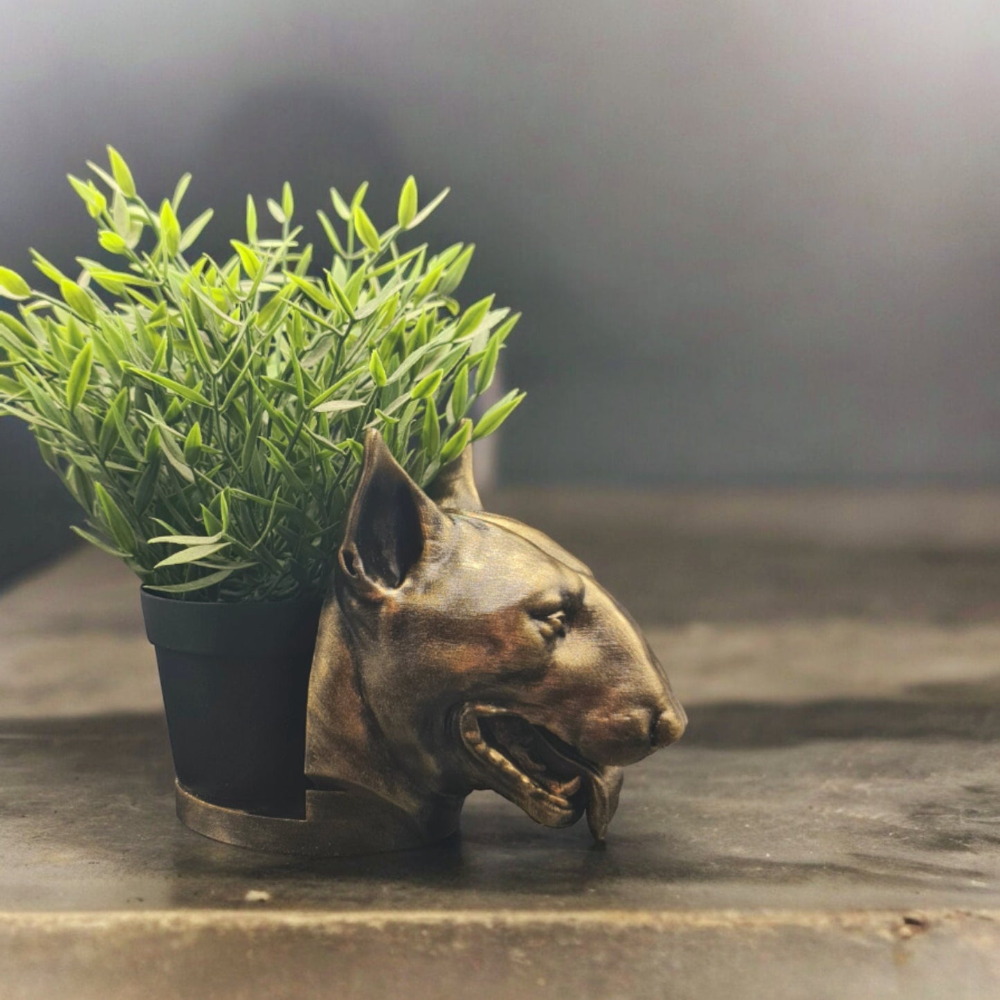 Handmade Bull Terrier Bust Planter|Flower Pot with Antique Gold or Silver Patina