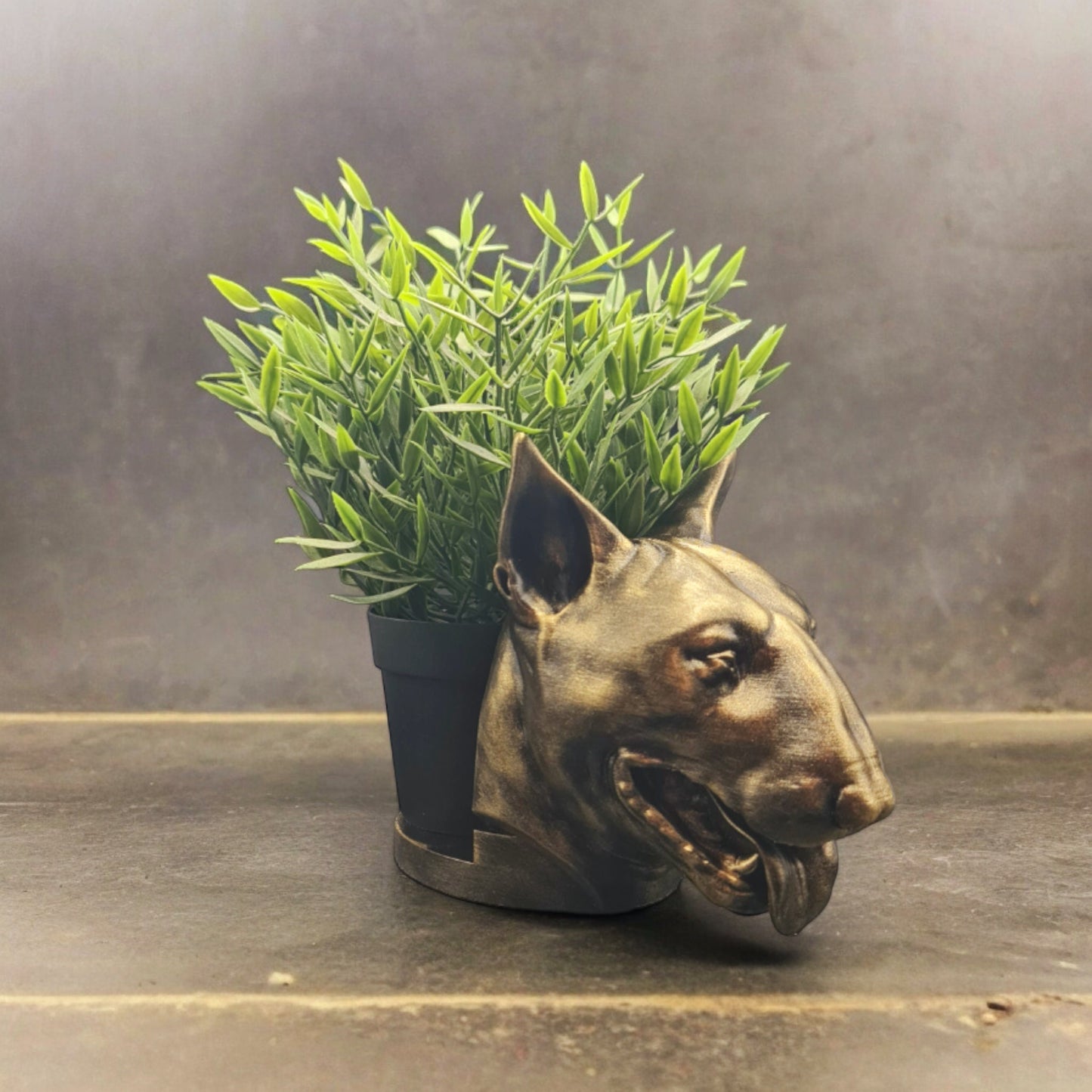 Handmade Bull Terrier Bust Planter|Flower Pot with Antique Gold or Silver Patina