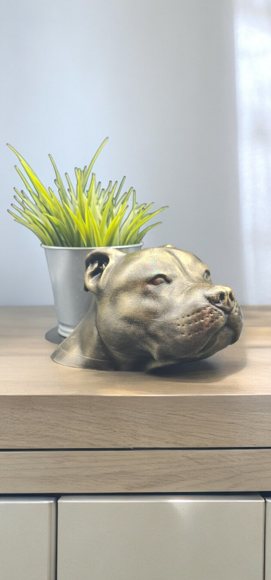 Handmade Pit Bull Bust Planter|Flower Pot with Antique Gold or Silver Patina