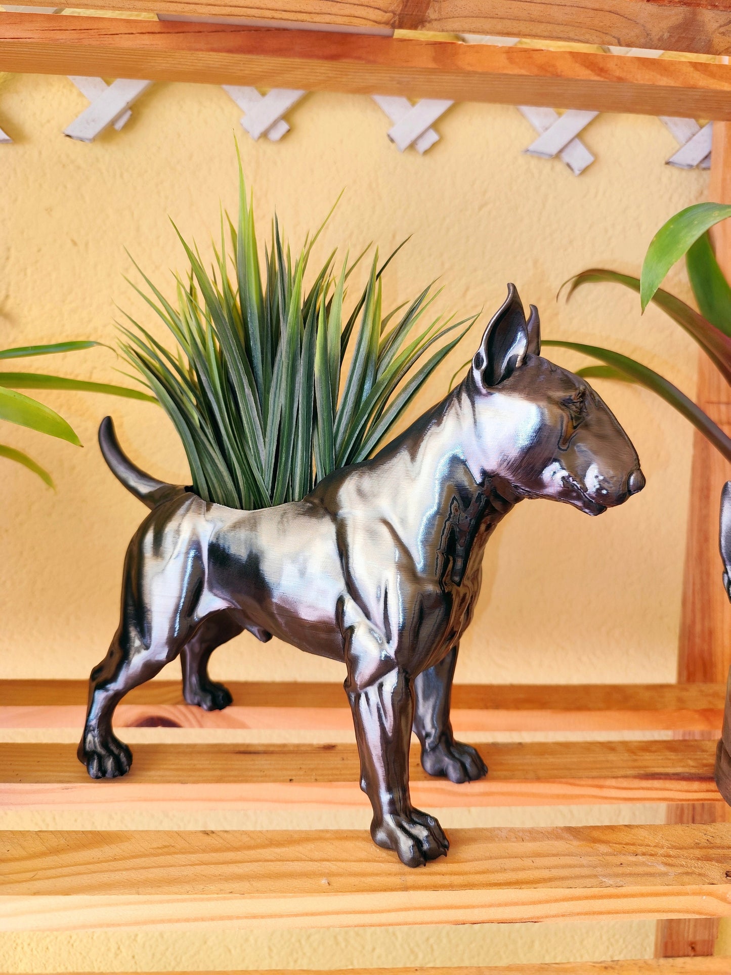 Handmade Bull Terrier Planter/Flower Pot with "Metal" Effect