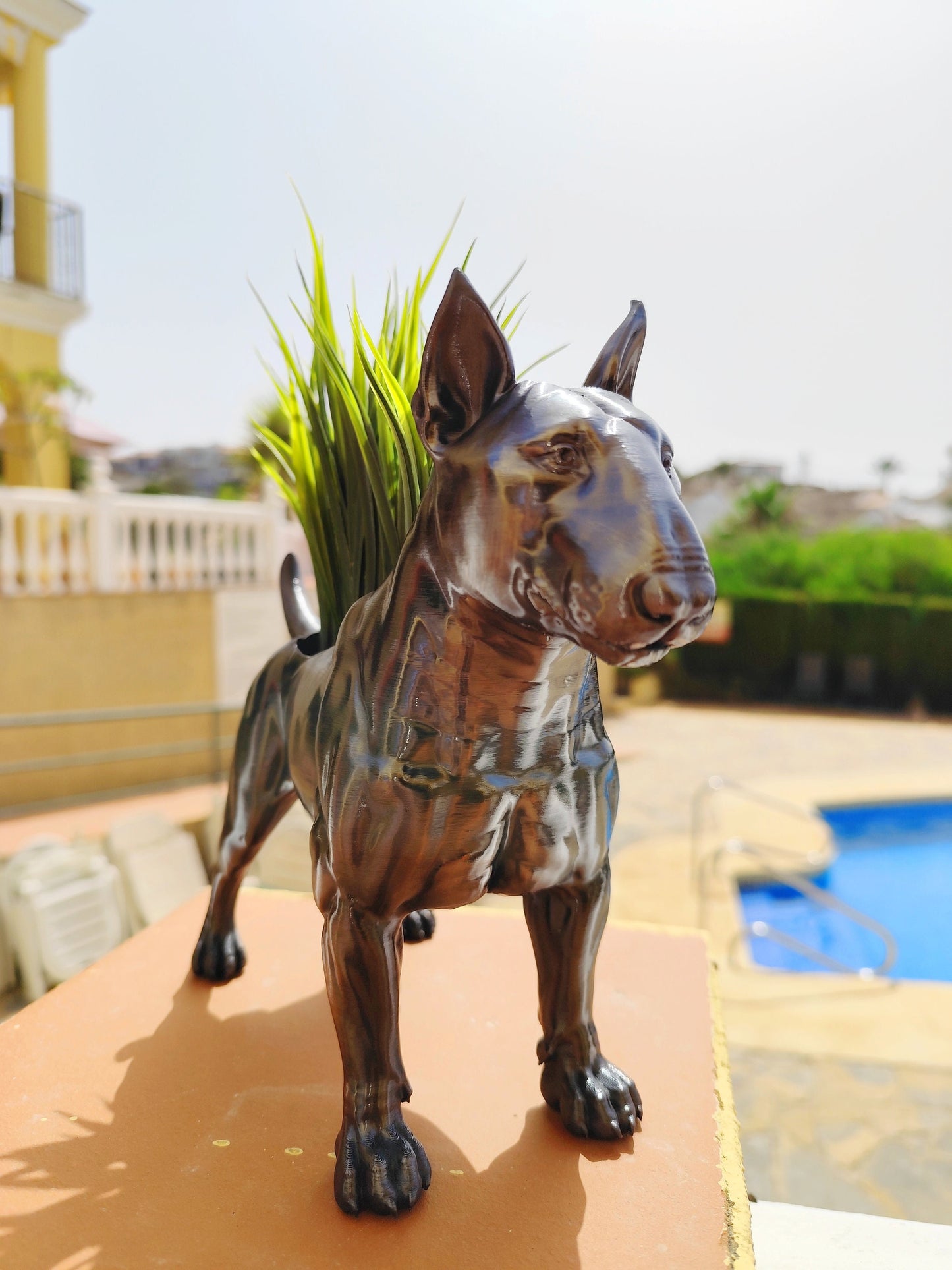 Handmade Bull Terrier Planter/Flower Pot with "Metal" Effect