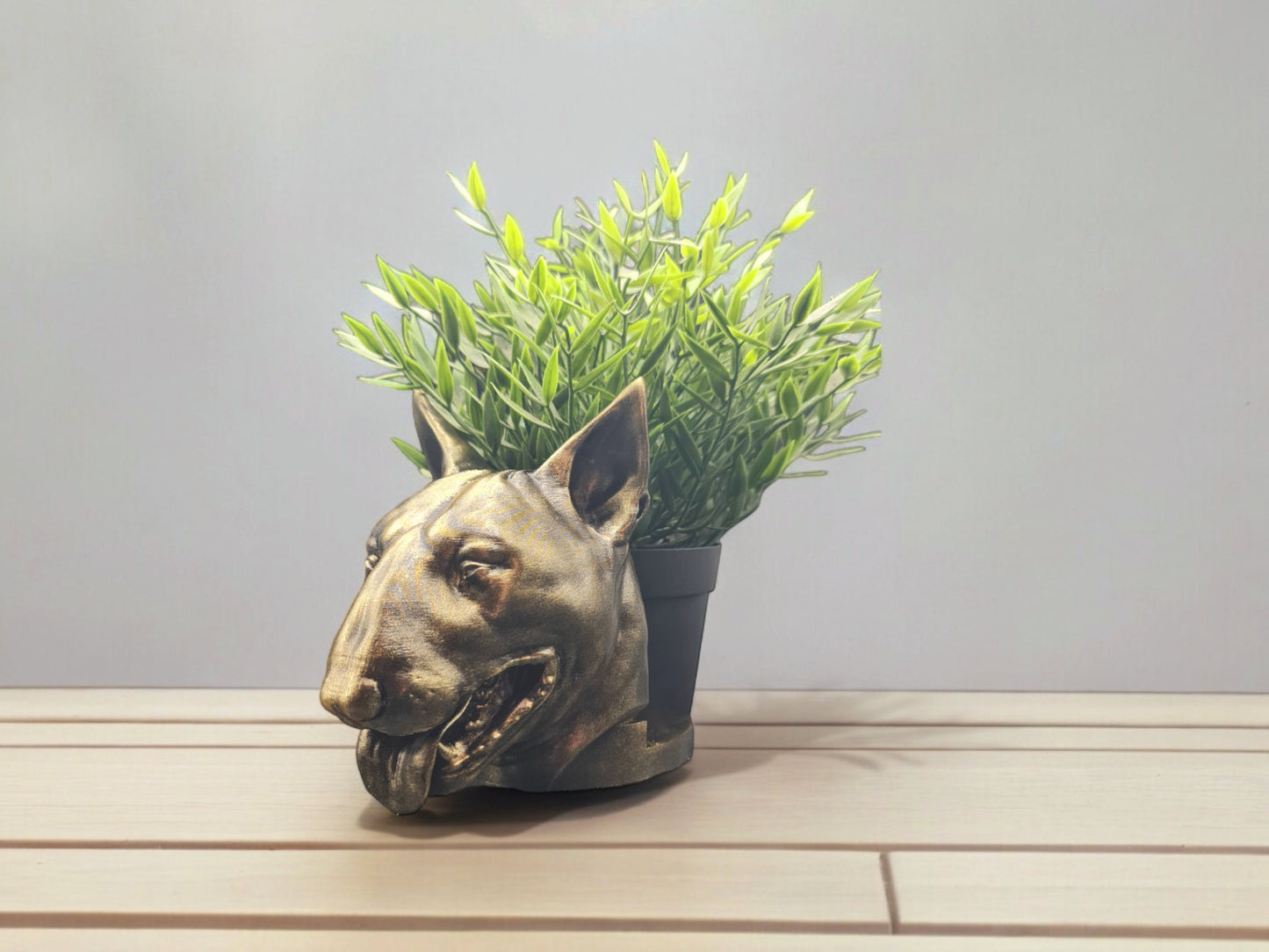 Handmade Bull Terrier Bust Planter|Flower Pot with Antique Gold or Silver Patina