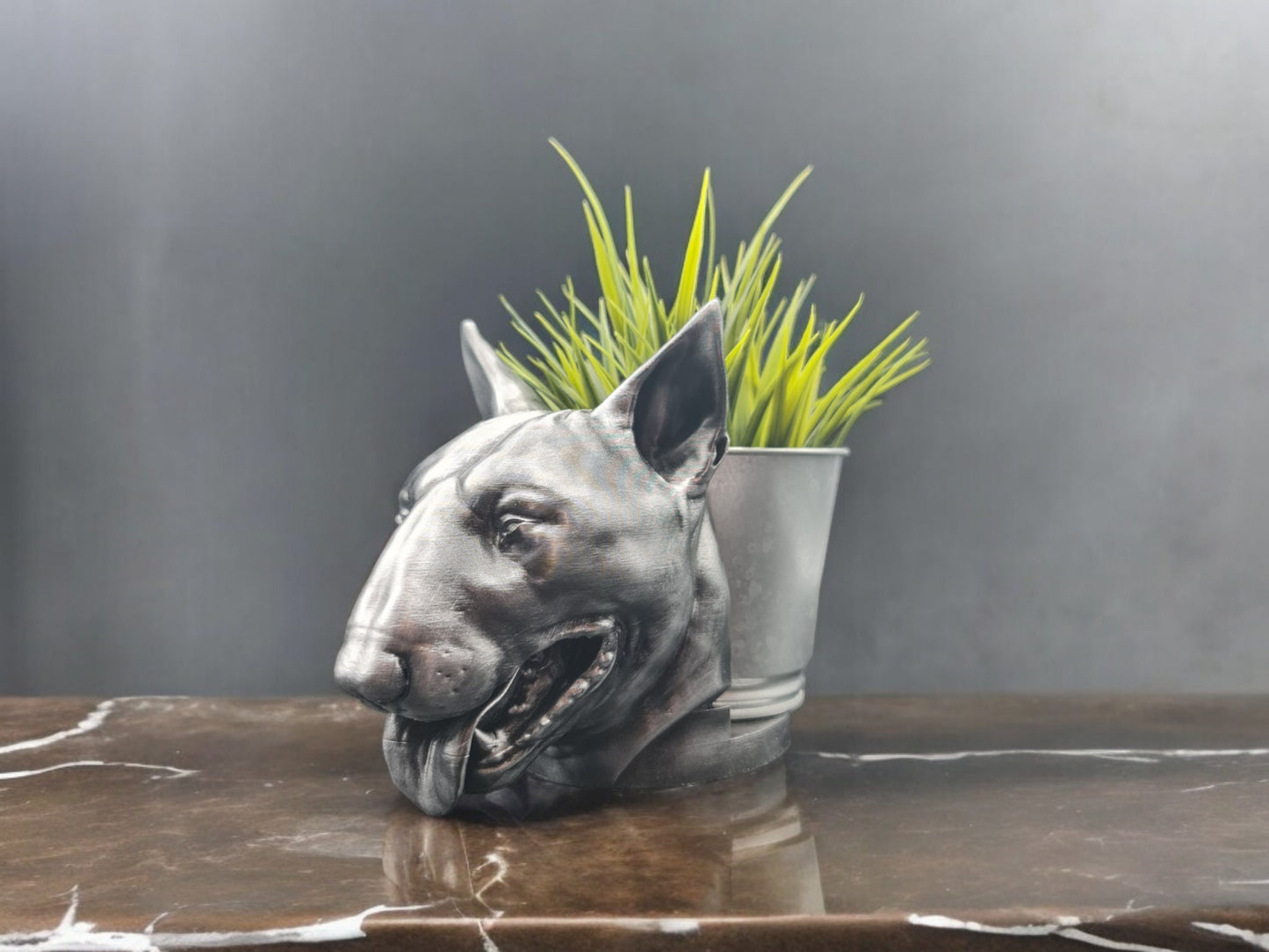 Handmade Bull Terrier Bust Planter|Flower Pot with Antique Gold or Silver Patina