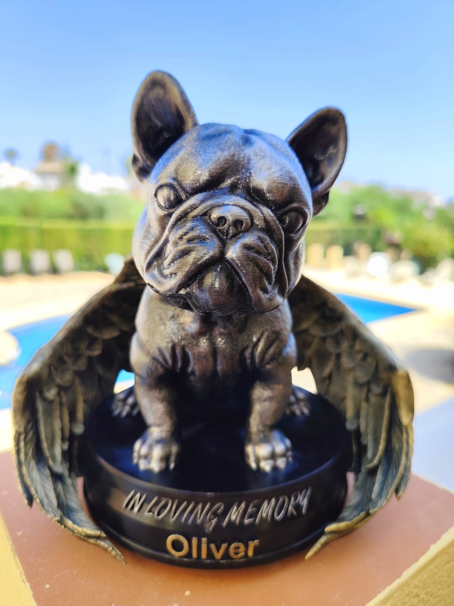 Custom Pet Memorial Statue with Angel Wings – Personalized French Bulldog Tribute