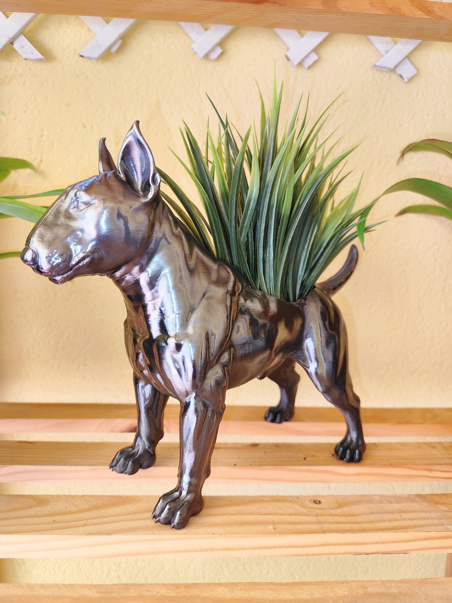 Handmade Bull Terrier Planter/Flower Pot with "Metal" Effect