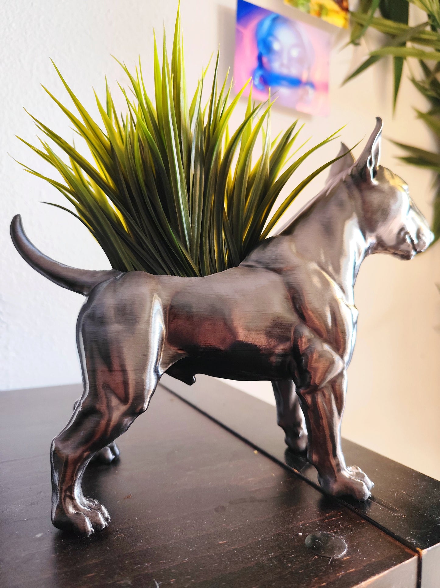 Handmade Bull Terrier Planter/Flower Pot with "Metal" Effect