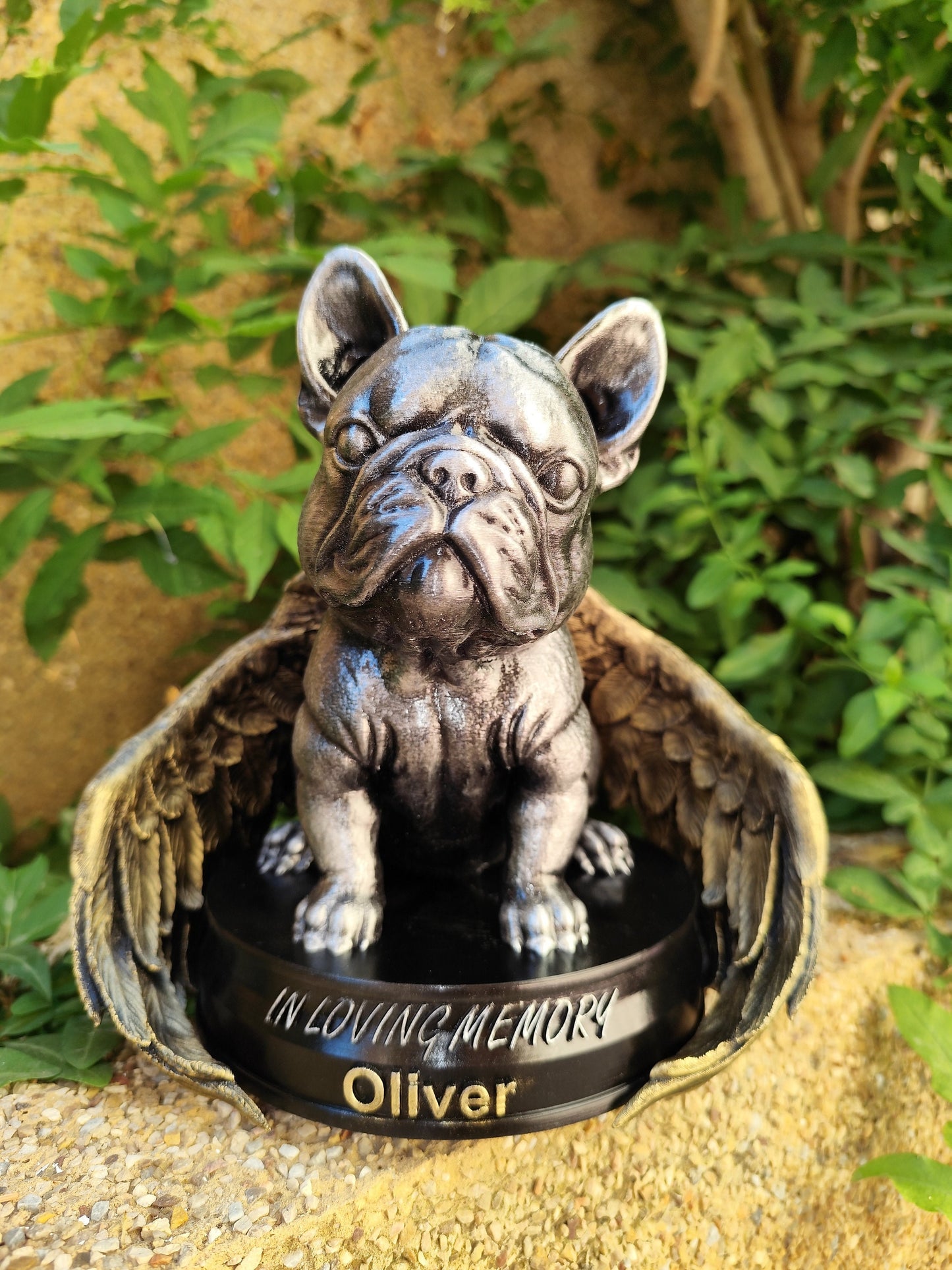 Custom Pet Memorial Statue with Angel Wings – Personalized French Bulldog Tribute