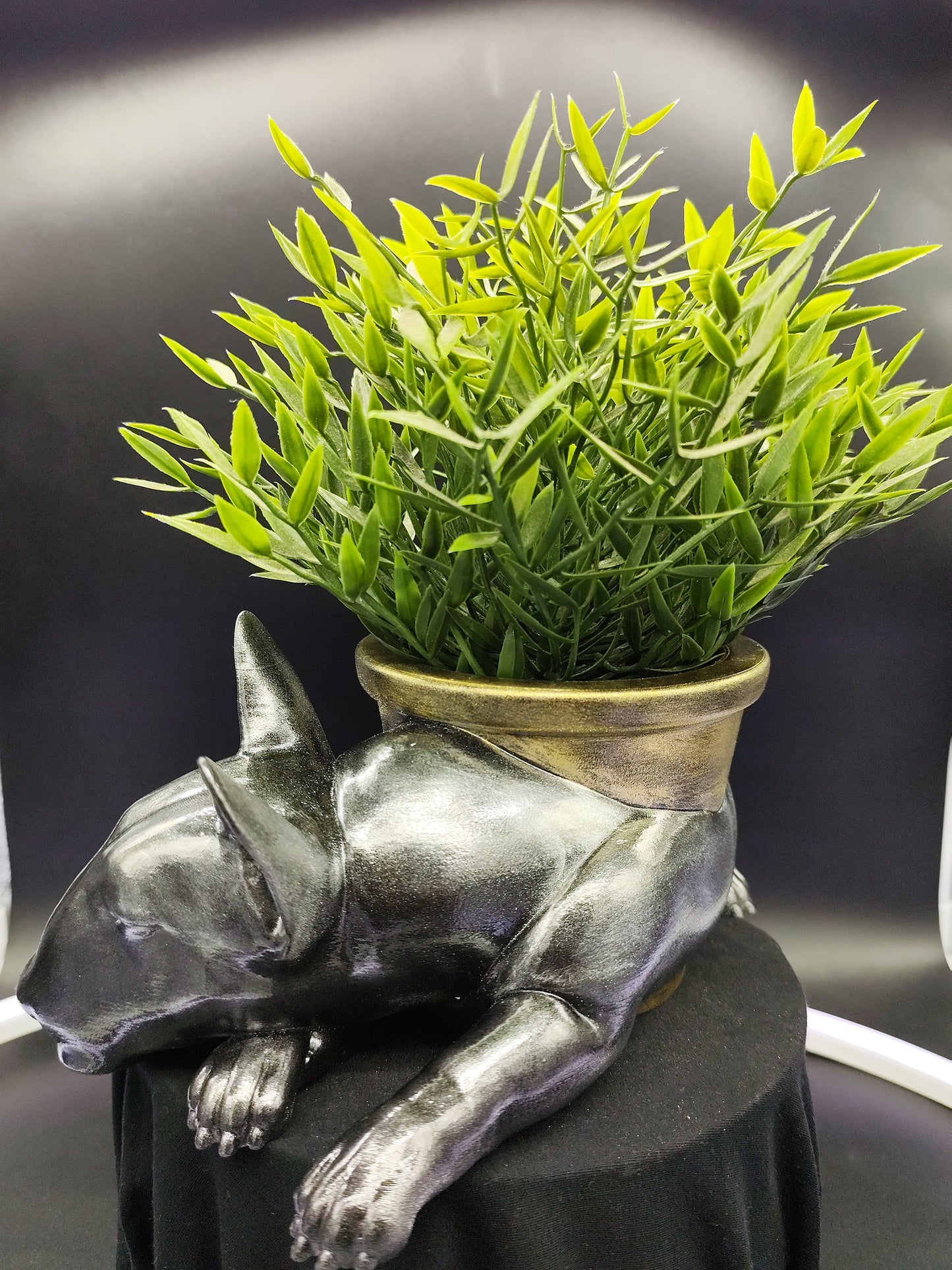 Hand-Painted Bull Terrier Dog Planter | Unique Dog Lover Gift | Silver & Gold Patina