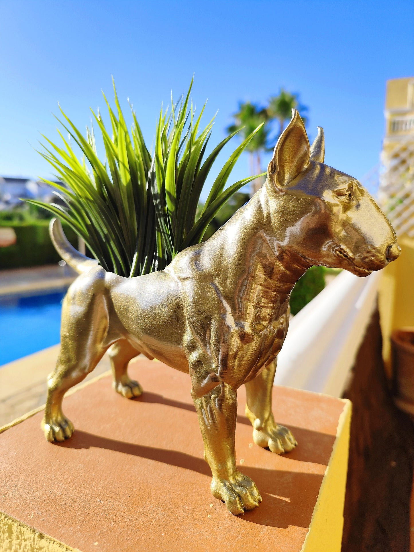 Handmade Bull Terrier Planter/Flower Pot with "Metal" Effect