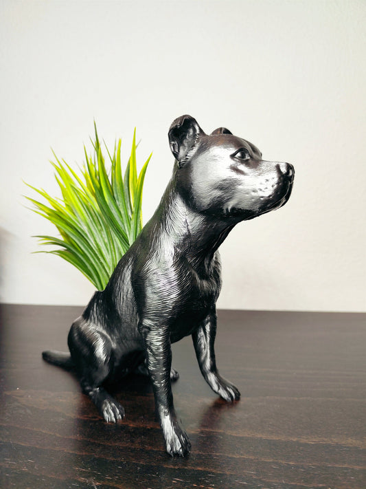 Handmade Staffordshire Terrier Planter|Flower Pot with Metal Effect