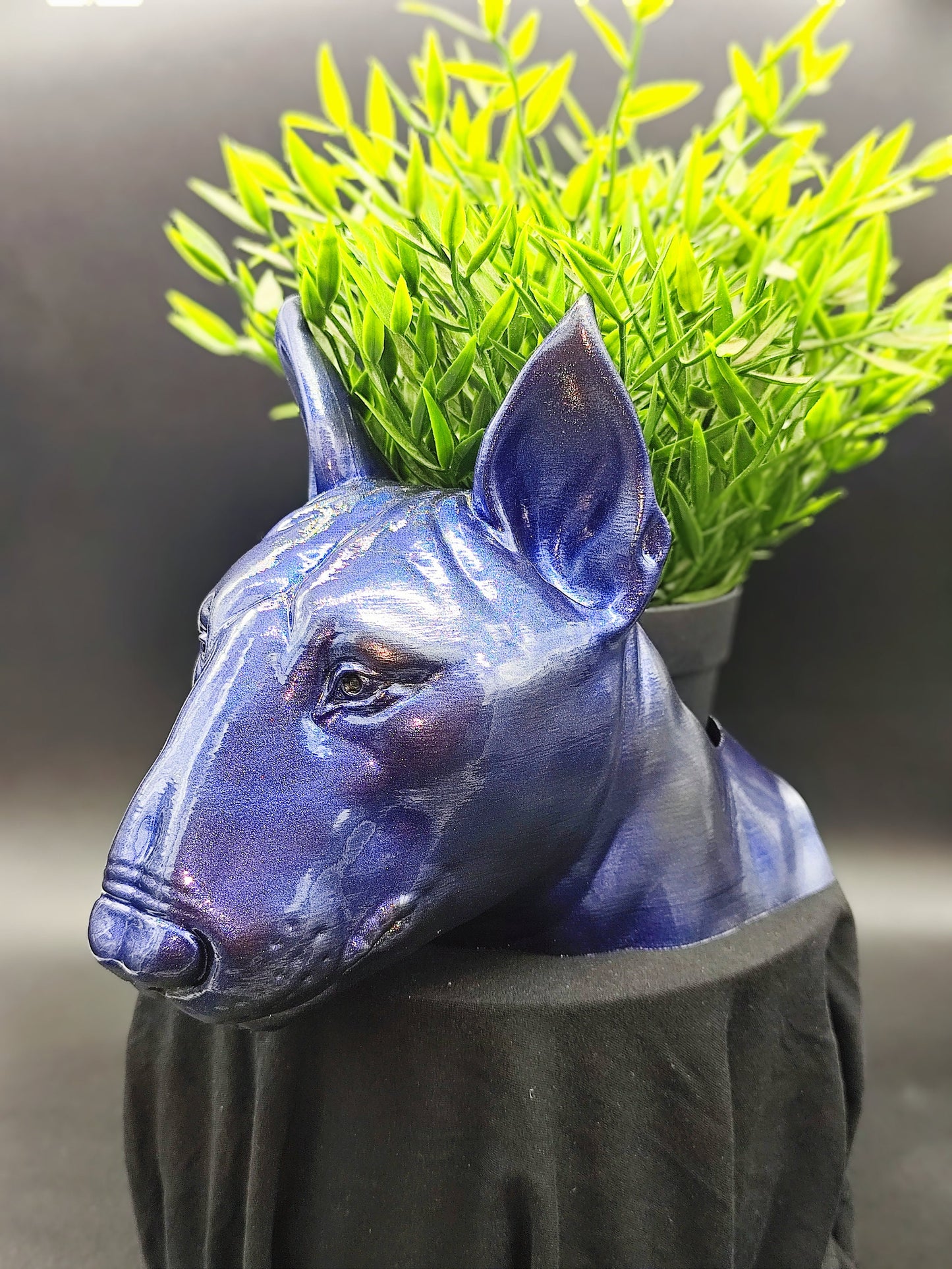 Handmade Bull Terrier Bust Planter|Flower Pot with Metallic Finish