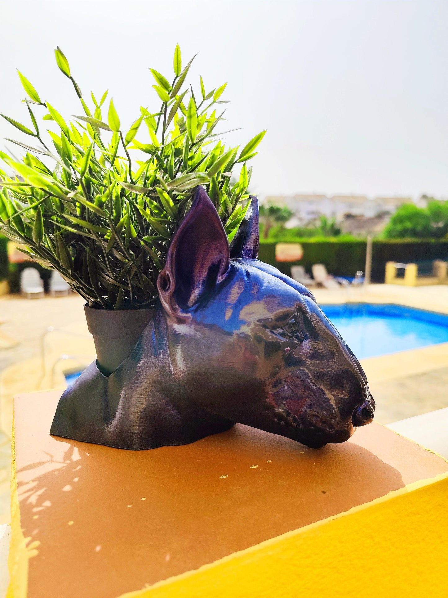 Handmade Bull Terrier Bust Planter|Flower Pot with Metallic Finish