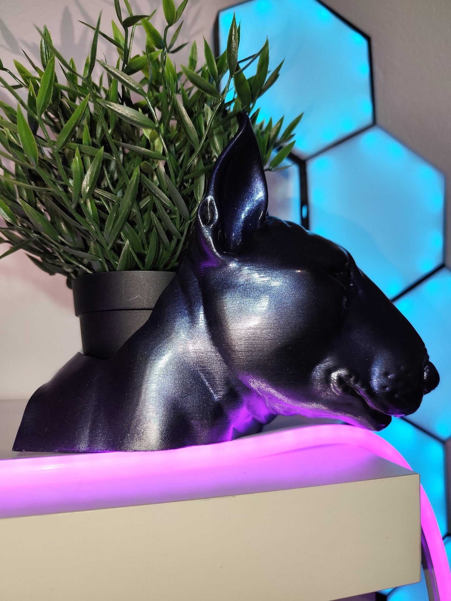 Handmade Bull Terrier Bust Planter|Flower Pot with Metallic Finish