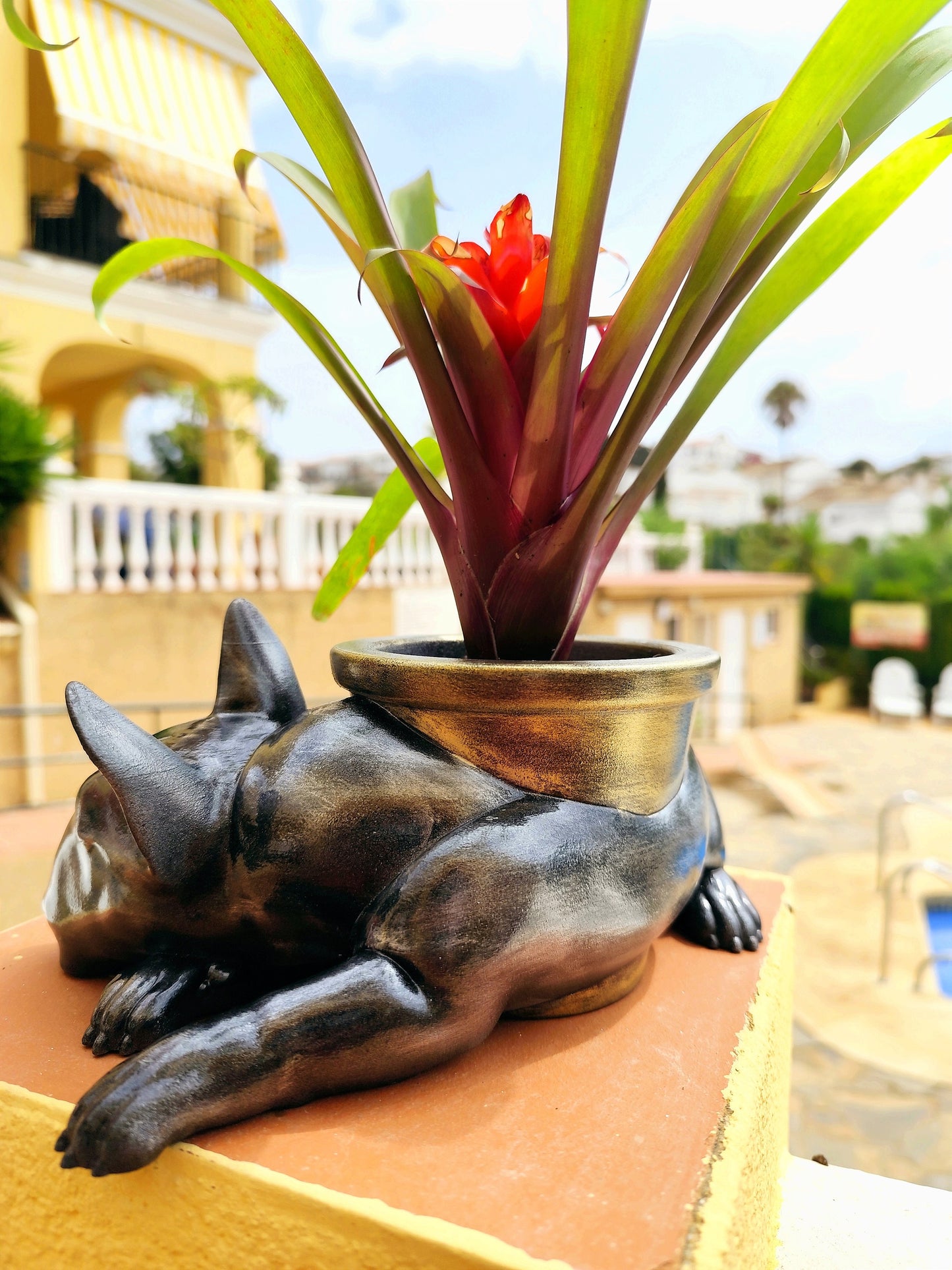 Hand-Painted Bull Terrier Dog Planter | Unique Dog Lover Gift | Silver & Gold Patina