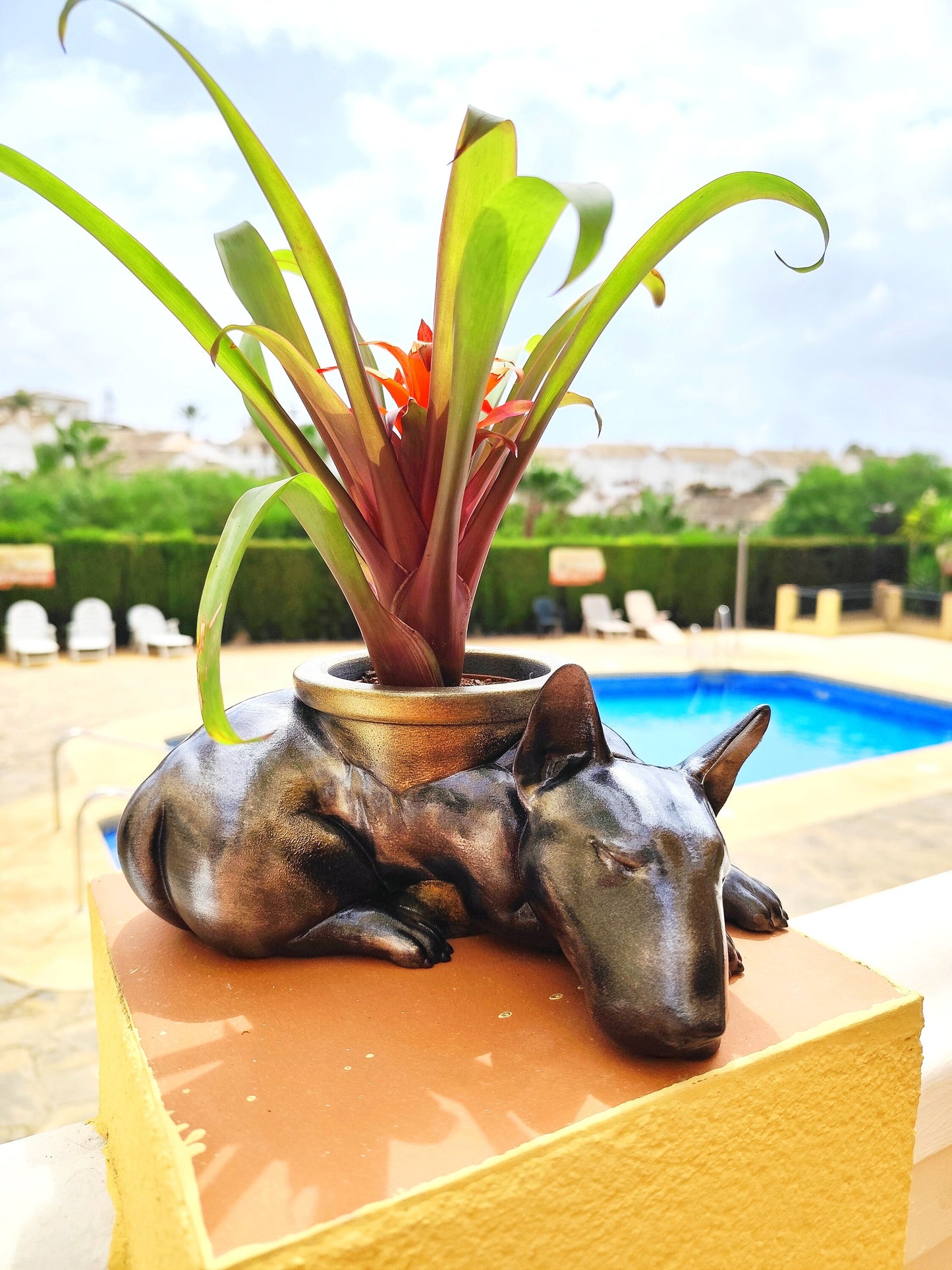 Hand-Painted Bull Terrier Dog Planter | Unique Dog Lover Gift | Silver & Gold Patina