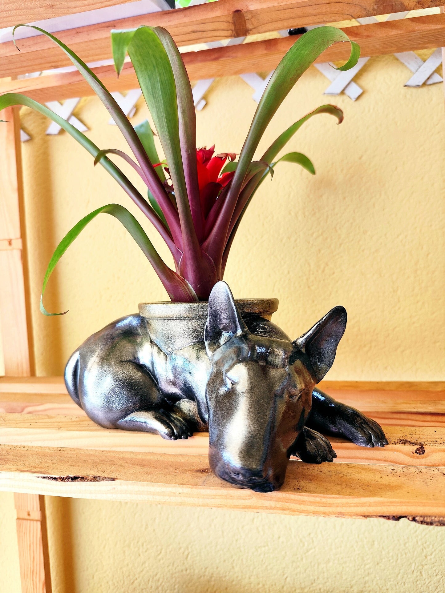 Hand-Painted Bull Terrier Dog Planter | Unique Dog Lover Gift | Silver & Gold Patina