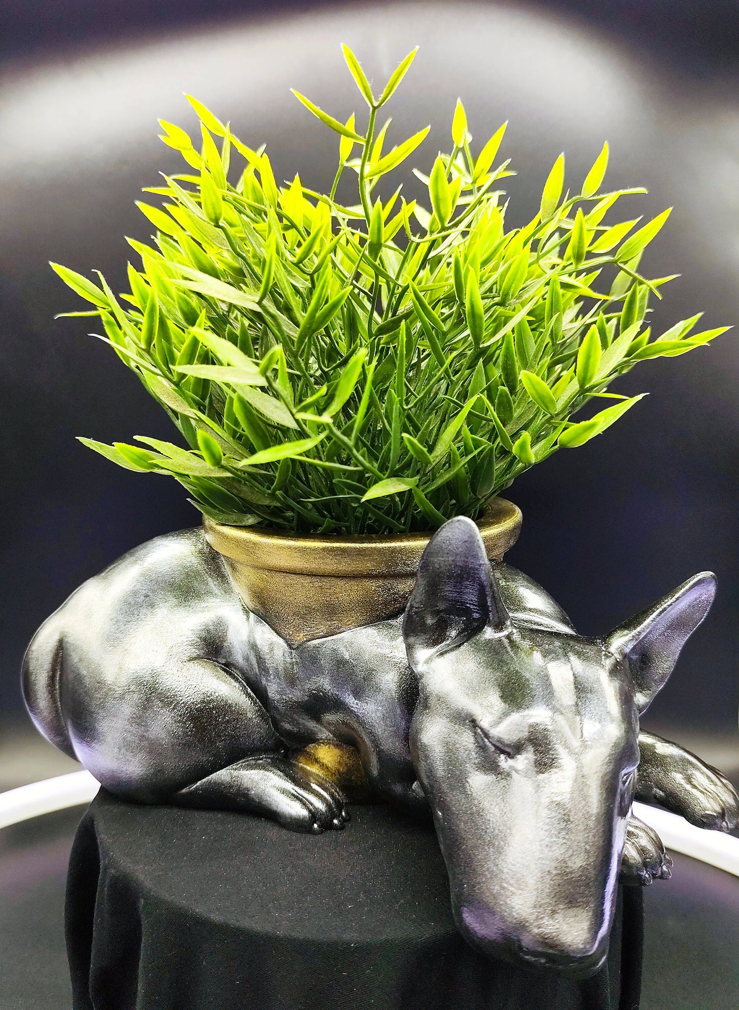 Hand-Painted Bull Terrier Dog Planter | Unique Dog Lover Gift | Silver & Gold Patina