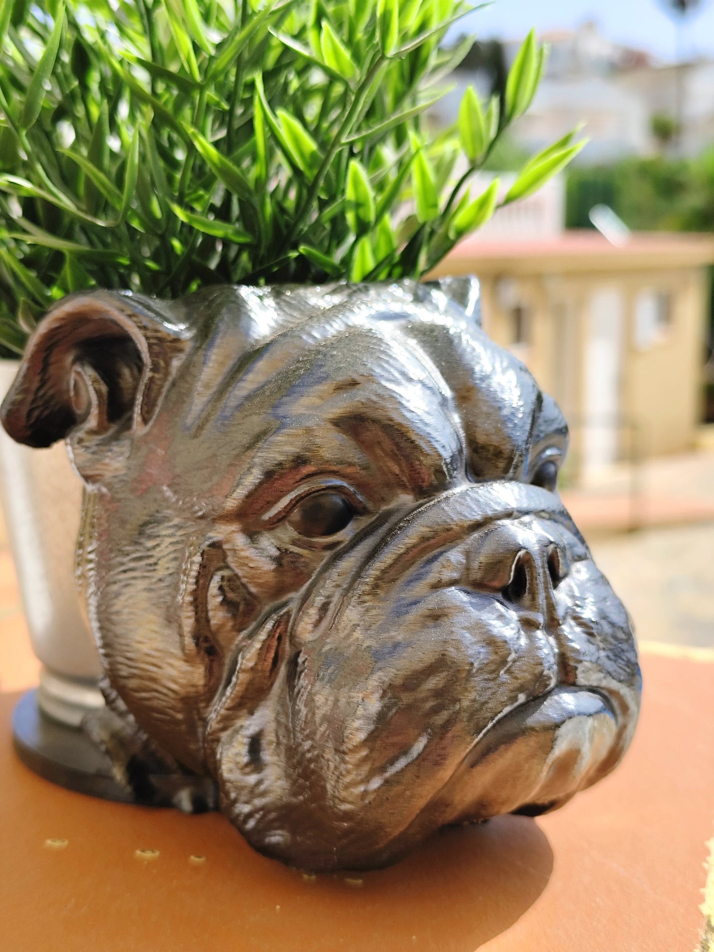 Handmade English Bulldog Bust Planter|Flower Pot with Antique Gold, Silver Patina or Metal finish