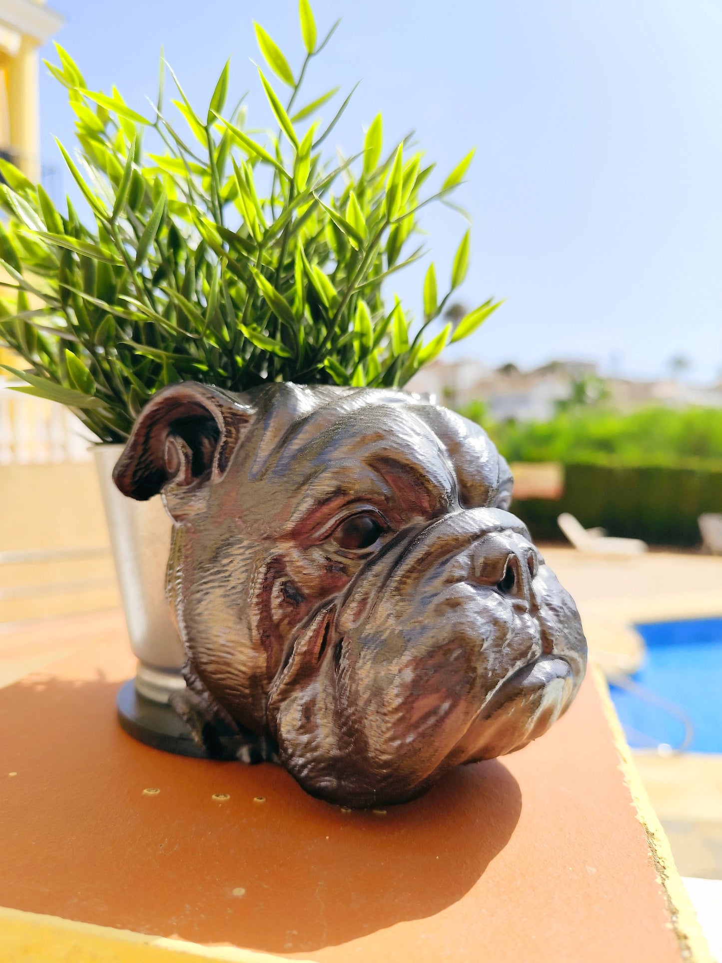 Handmade English Bulldog Bust Planter|Flower Pot with Antique Gold, Silver Patina or Metal finish