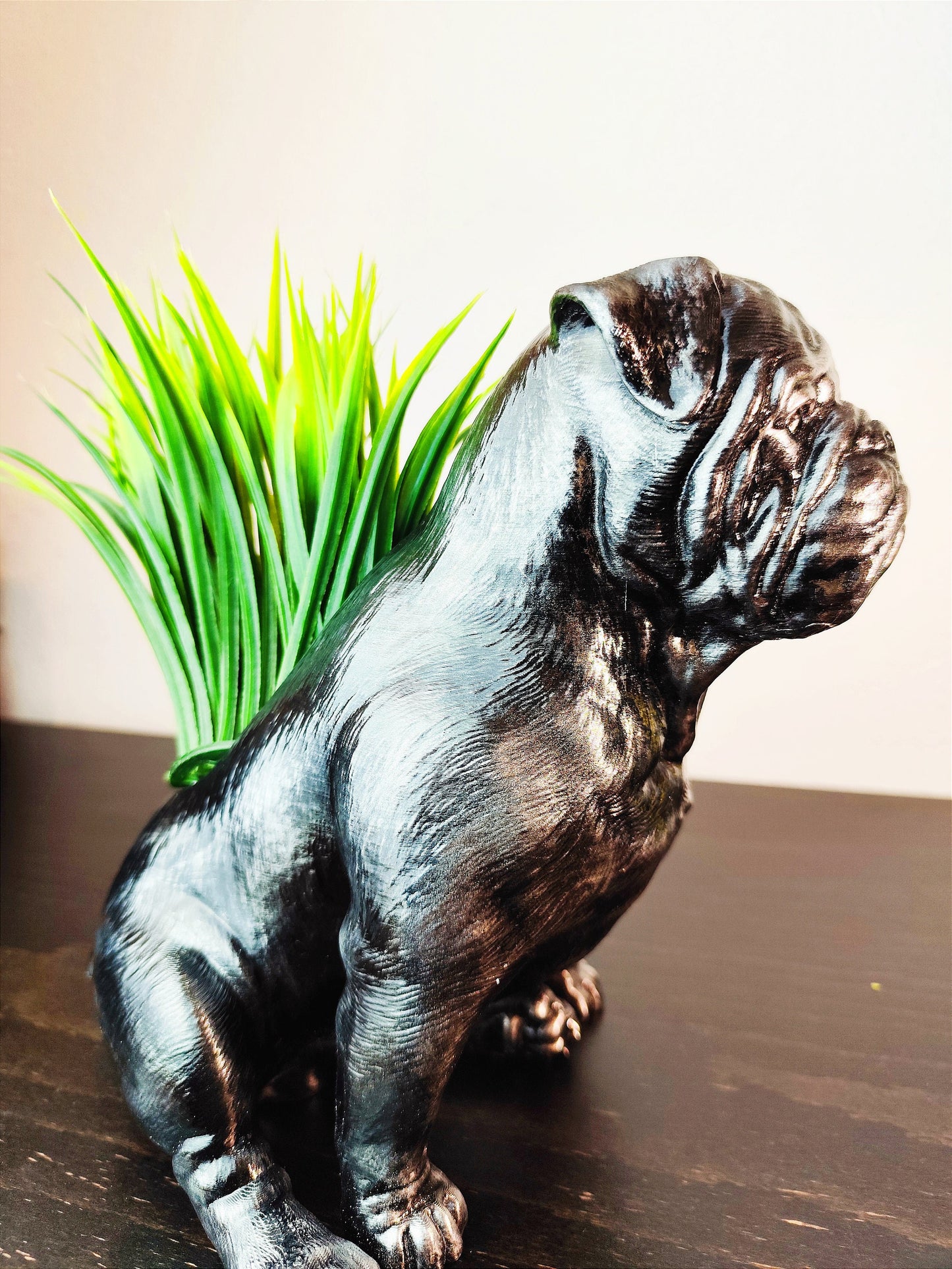 Handmade English Bulldog Full Body Planter|Flower Pot with Antique Gold, Silver Patina