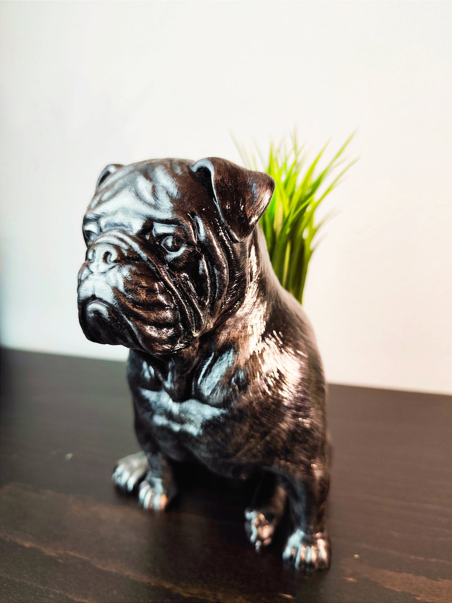 Handmade English Bulldog Full Body Planter|Flower Pot with Antique Gold, Silver Patina