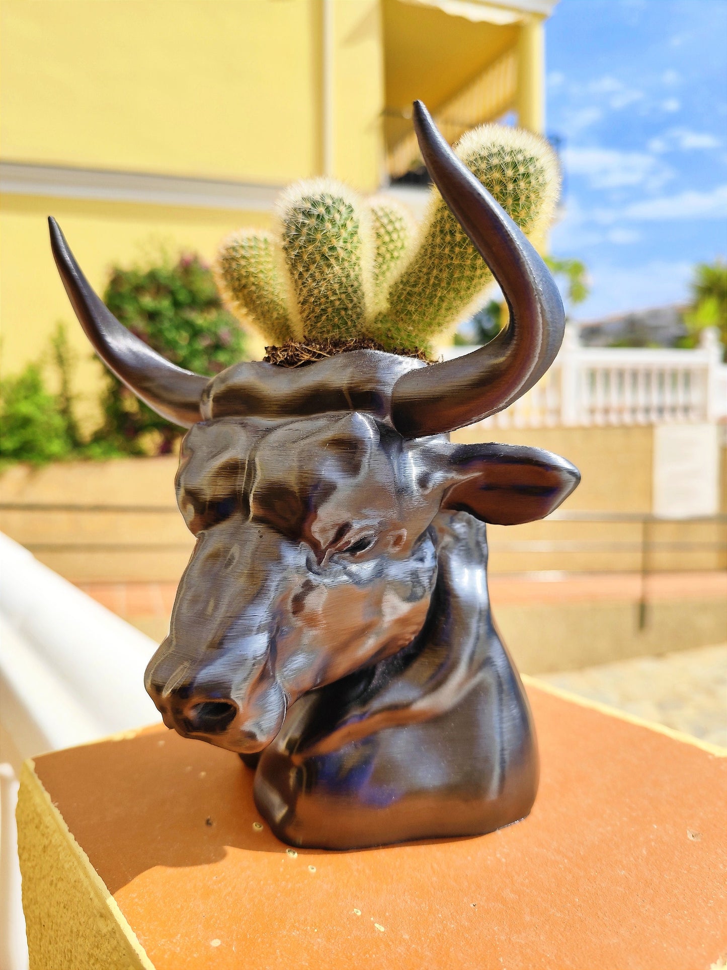 Hand-Painted Bull Head Planter