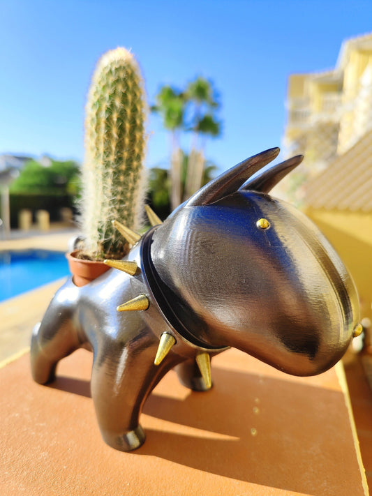 Handmade Bull Terrier Planter|Flower Pot with Metallic Finish