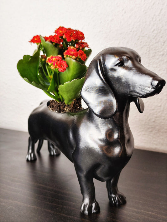 Hand-Painted Dachshund Planter – Metal Effect or Gold Finish Dog Lover's Succulent Pot for Doxie Mom, Dachshund gift