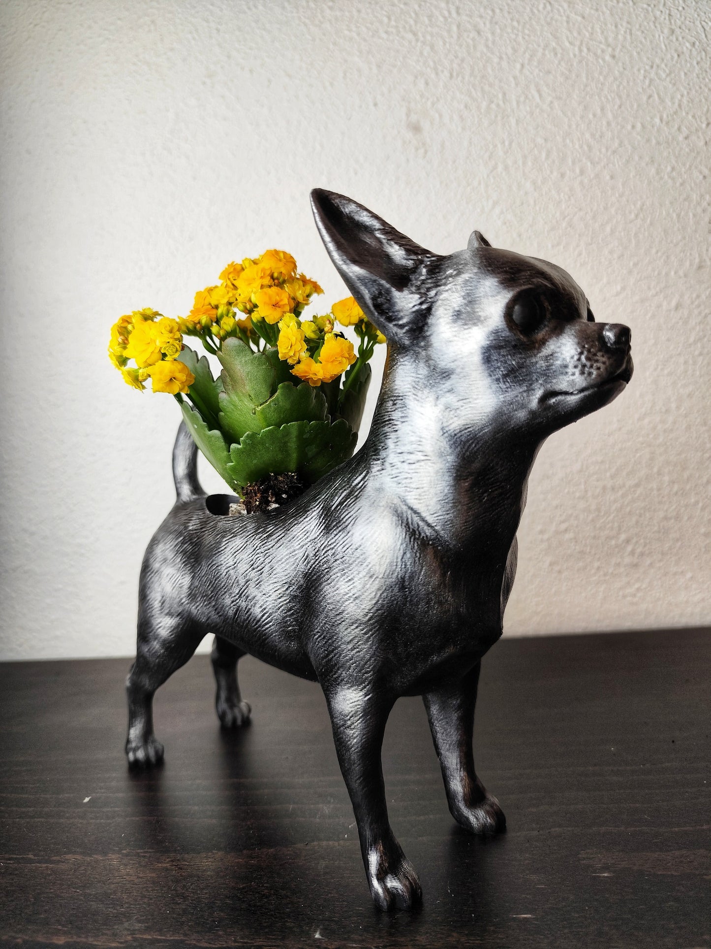 Hand-Painted Chihuahua Planter – Silver Patina, Gold, or Bronze Finish Dog Lover's Succulent Pot