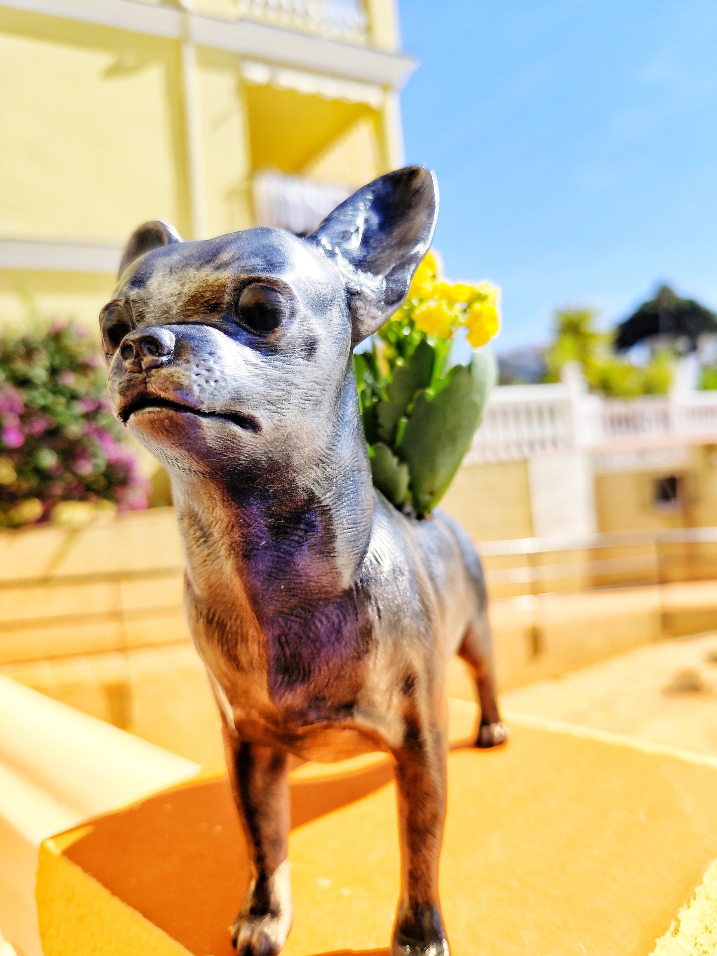 Hand-Painted Chihuahua Planter – Silver Patina, Gold, or Bronze Finish Dog Lover's Succulent Pot