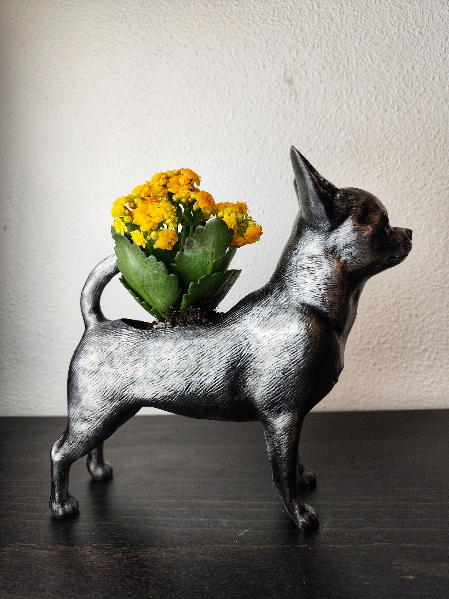 Hand-Painted Chihuahua Planter – Silver Patina, Gold, or Bronze Finish Dog Lover's Succulent Pot