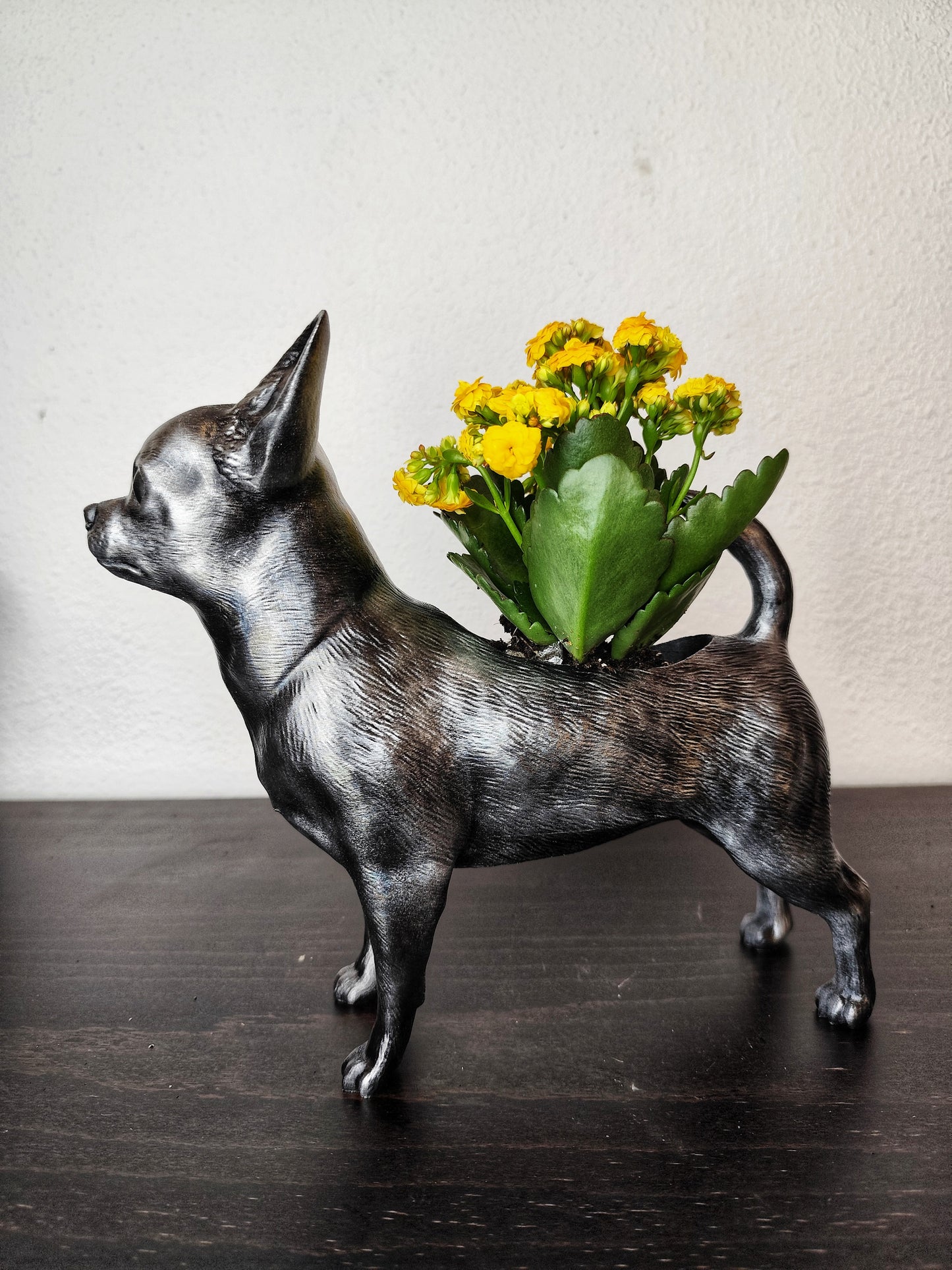 Hand-Painted Chihuahua Planter – Silver Patina, Gold, or Bronze Finish Dog Lover's Succulent Pot