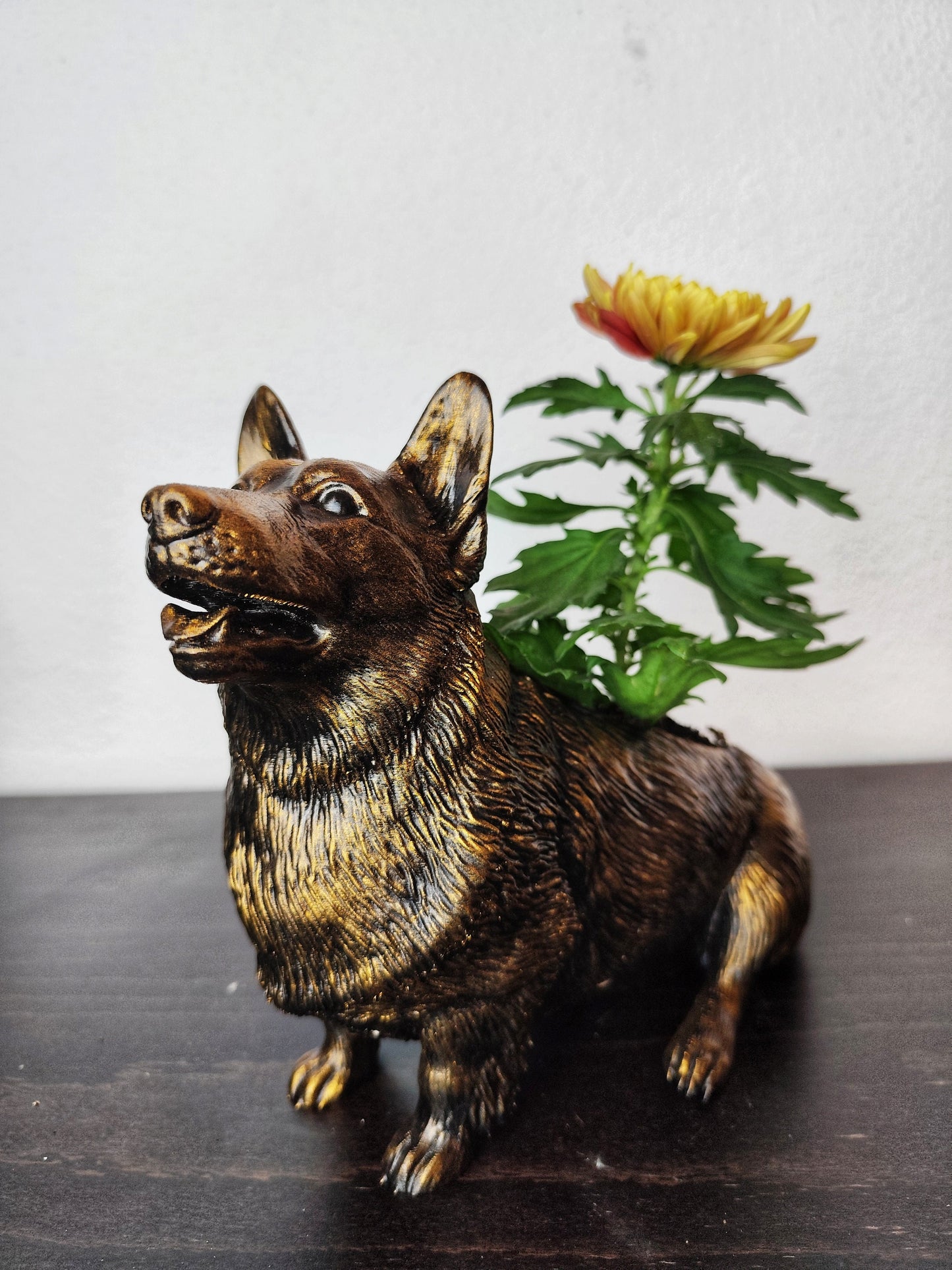 Handbemalter Corgi-Übertopf – Silberpatina, Gold- oder Bronze-Finish, Sukkulententopf für Hundeliebhaber