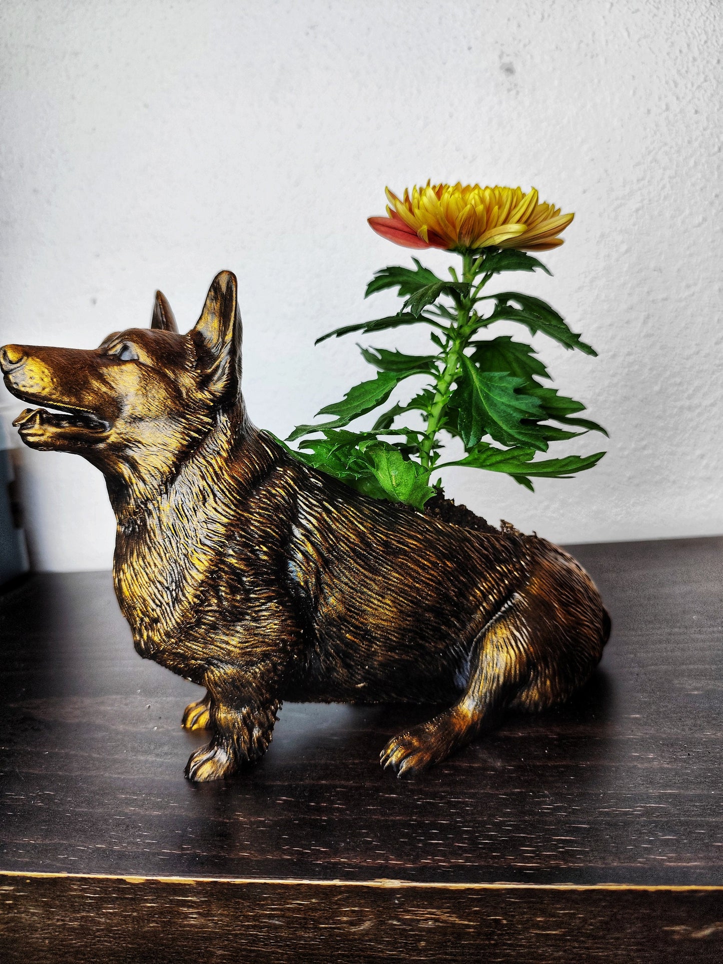 Handbemalter Corgi-Übertopf – Silberpatina, Gold- oder Bronze-Finish, Sukkulententopf für Hundeliebhaber