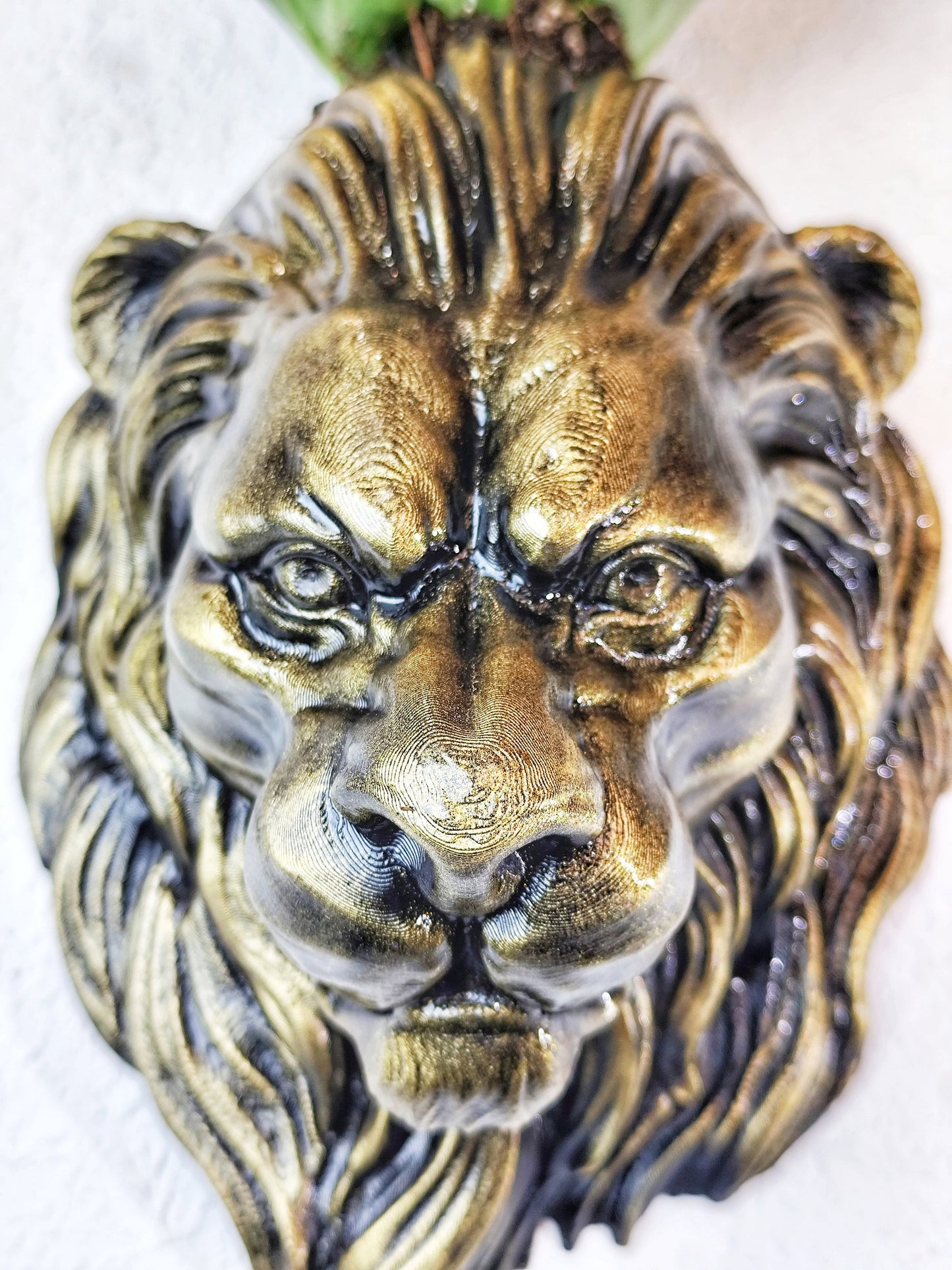 Gold Patina Lion Head Wall Planter