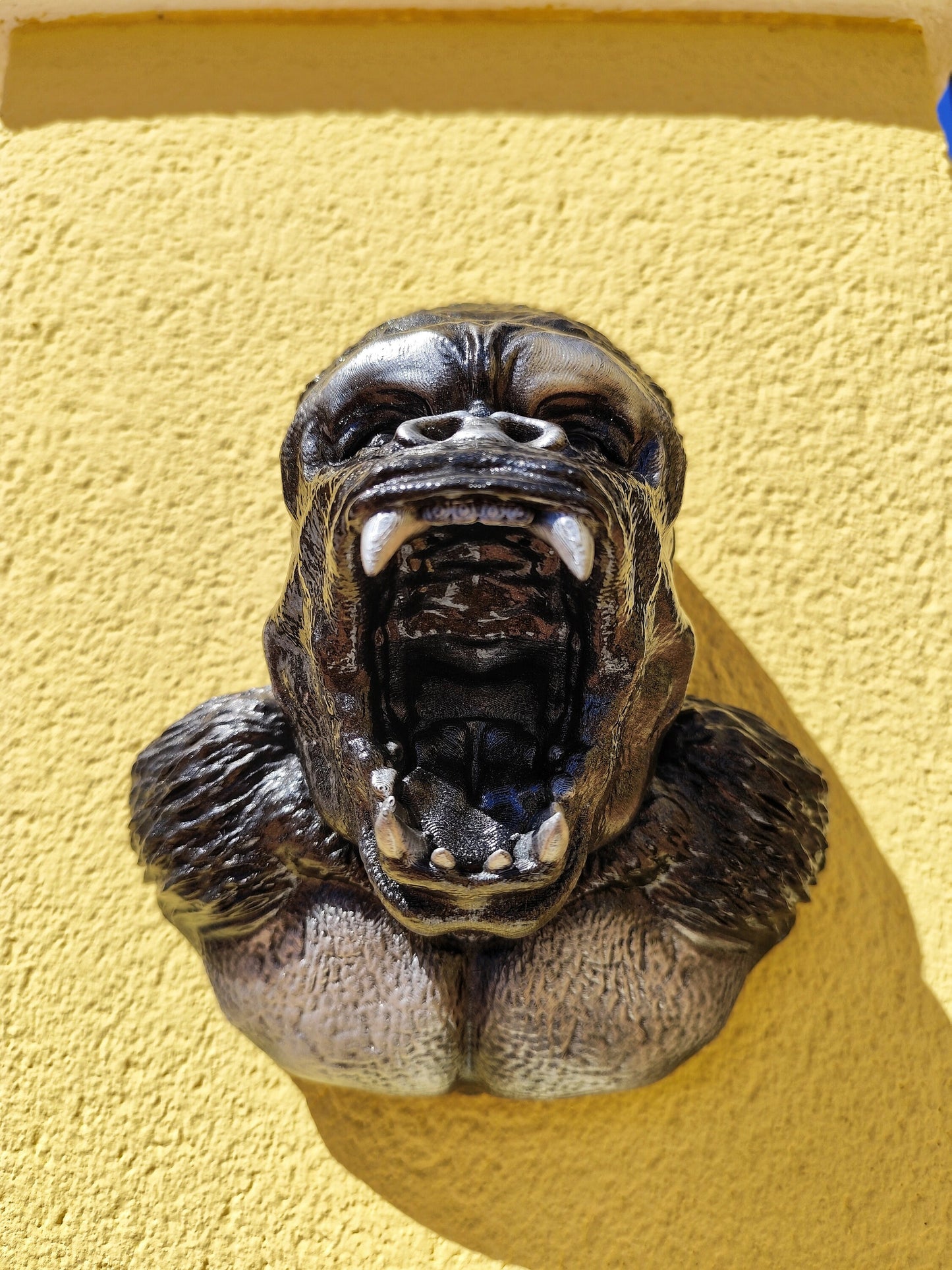 Unique silverback gorilla wall decor, silver patina finish