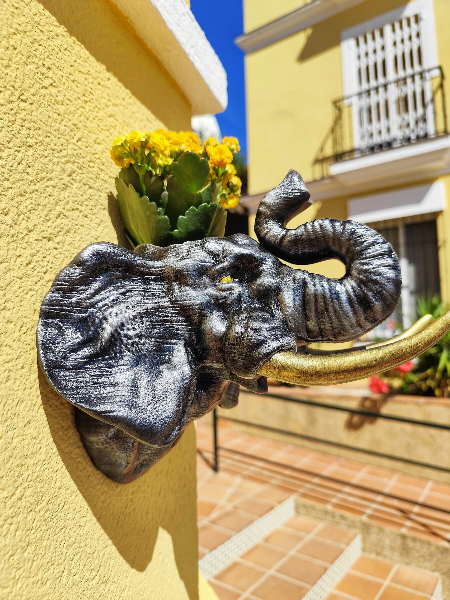 Hand-Painted Elephant Wall Planter