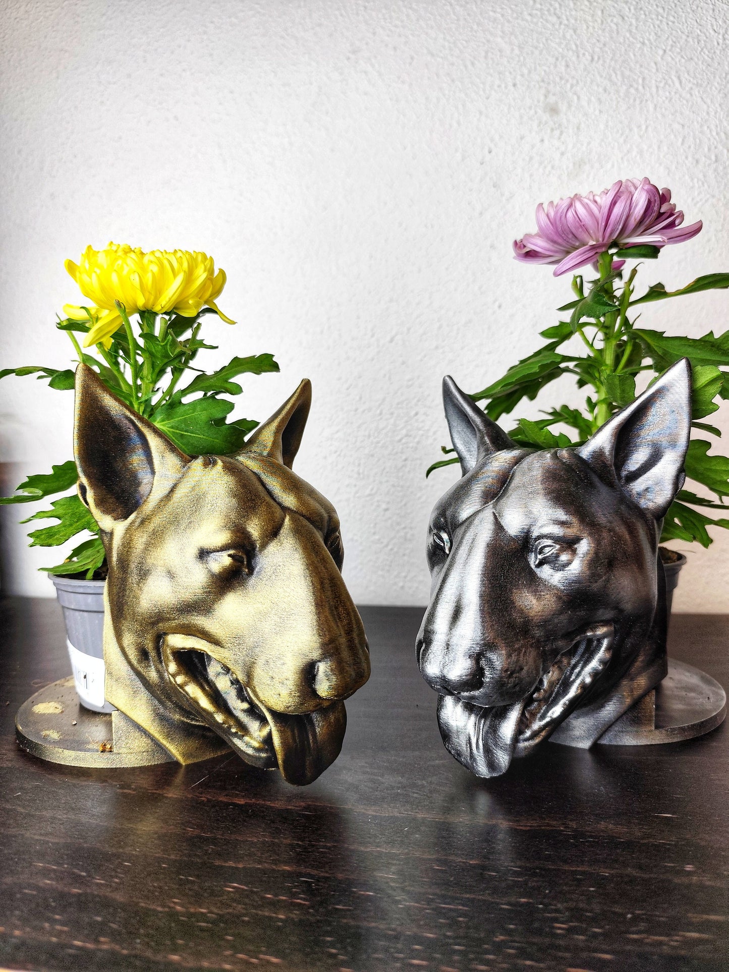 Handmade Bull Terrier Bust Planter|Flower Pot with Antique Gold or Silver Patina