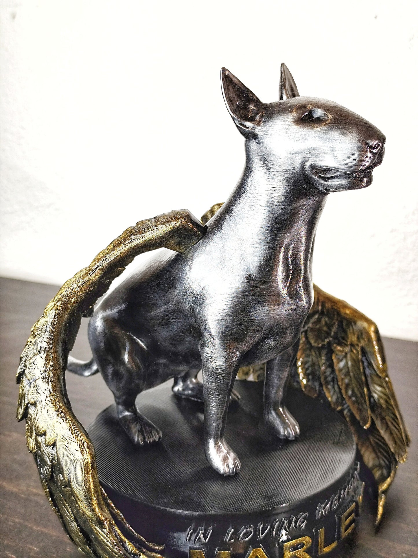 Custom Pet Memorial Statue with Angel Wings – Personalized Bull Terrier Tribute