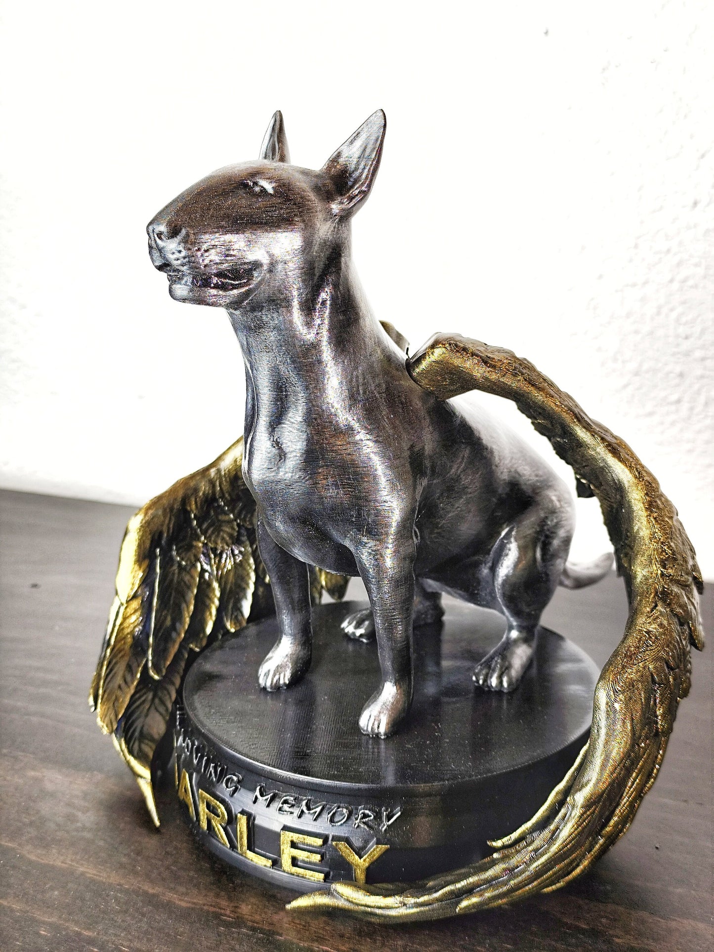 Custom Pet Memorial Statue with Angel Wings – Personalized Bull Terrier Tribute