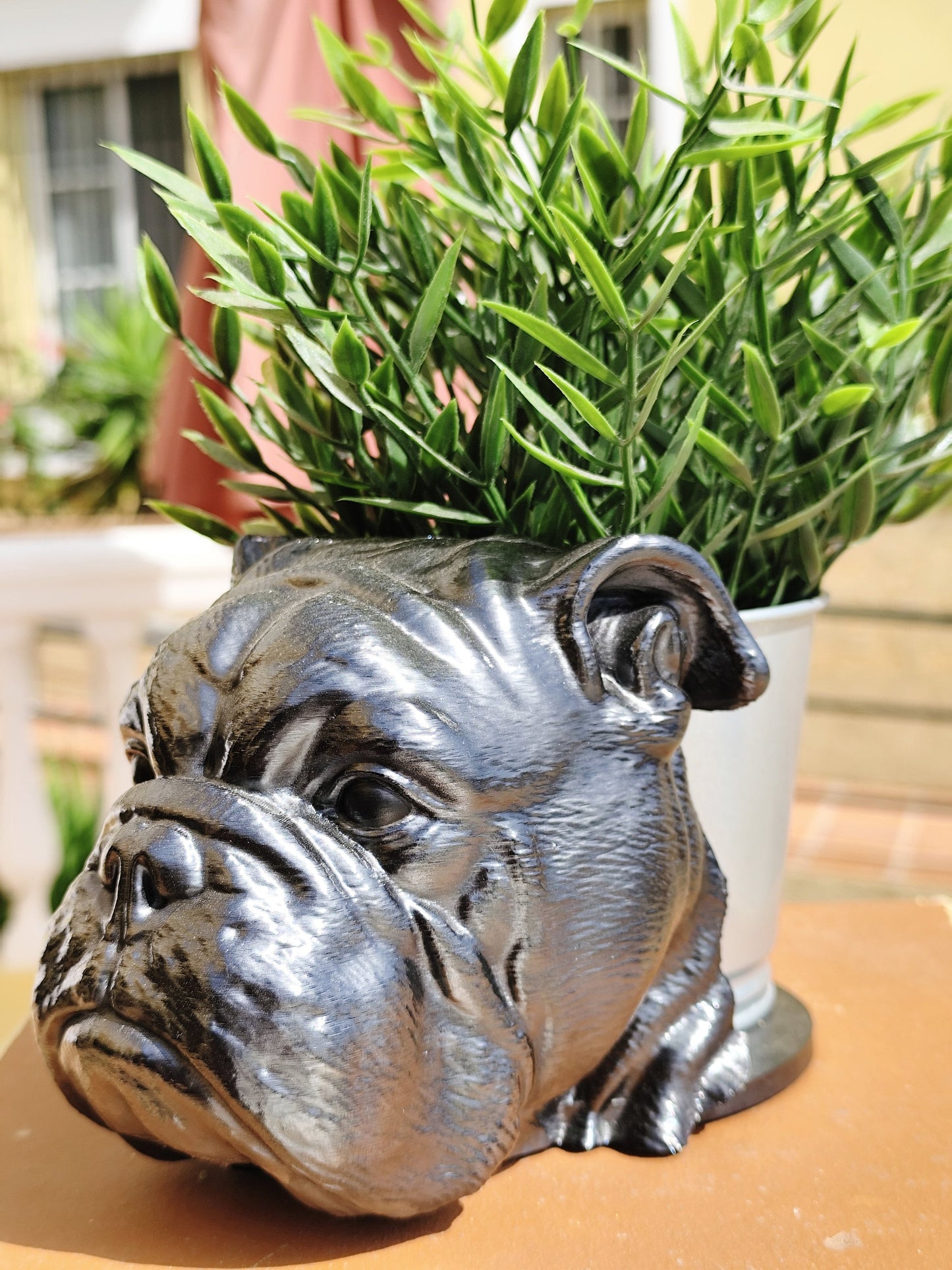 Handmade English Bulldog Bust Planter|Flower Pot with Antique Gold, Silver Patina or Metal finish