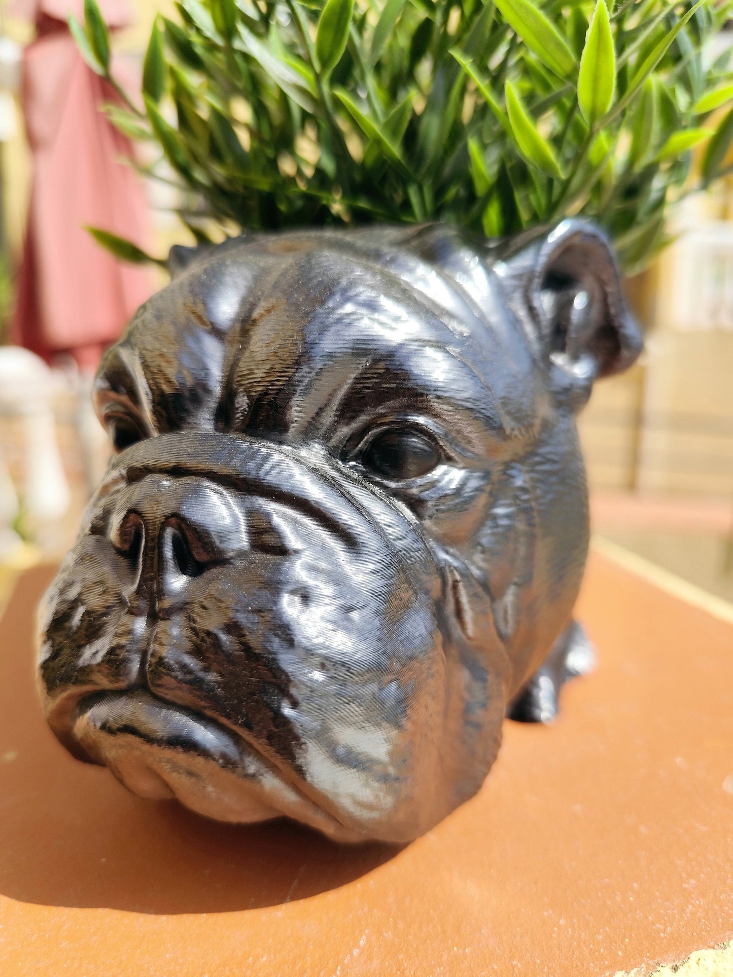 Handmade English Bulldog Bust Planter|Flower Pot with Antique Gold, Silver Patina or Metal finish