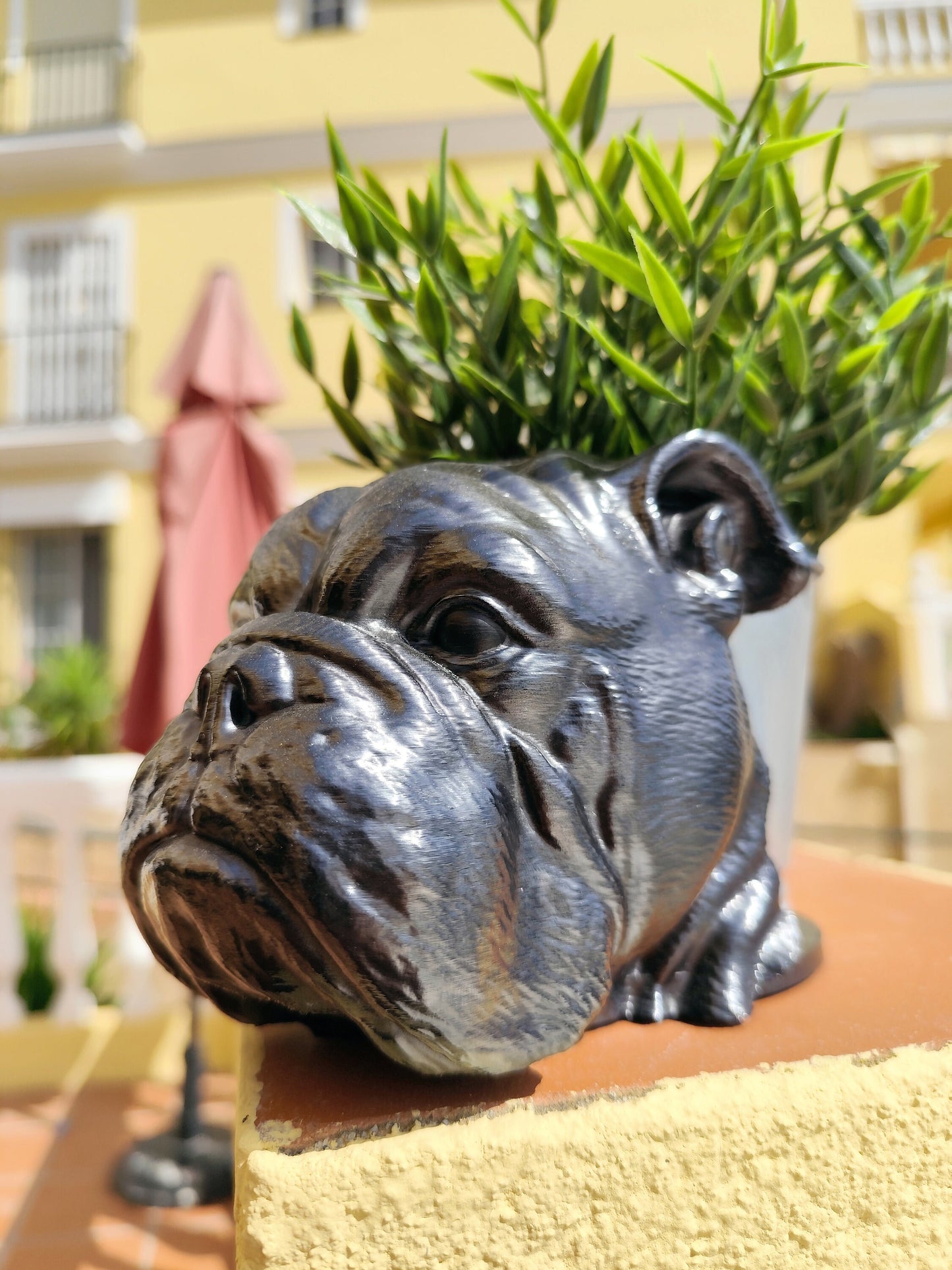 Handmade English Bulldog Bust Planter|Flower Pot with Antique Gold, Silver Patina or Metal finish