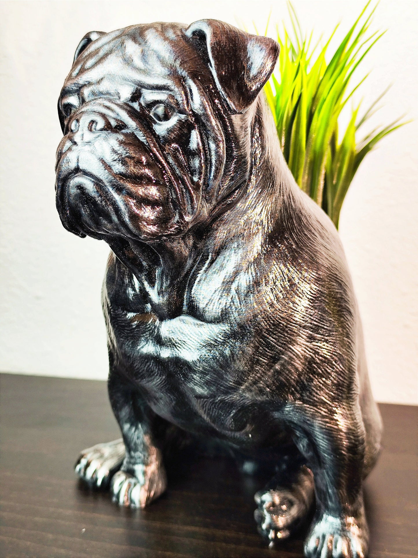 Handmade English Bulldog Full Body Planter|Flower Pot with Antique Gold, Silver Patina