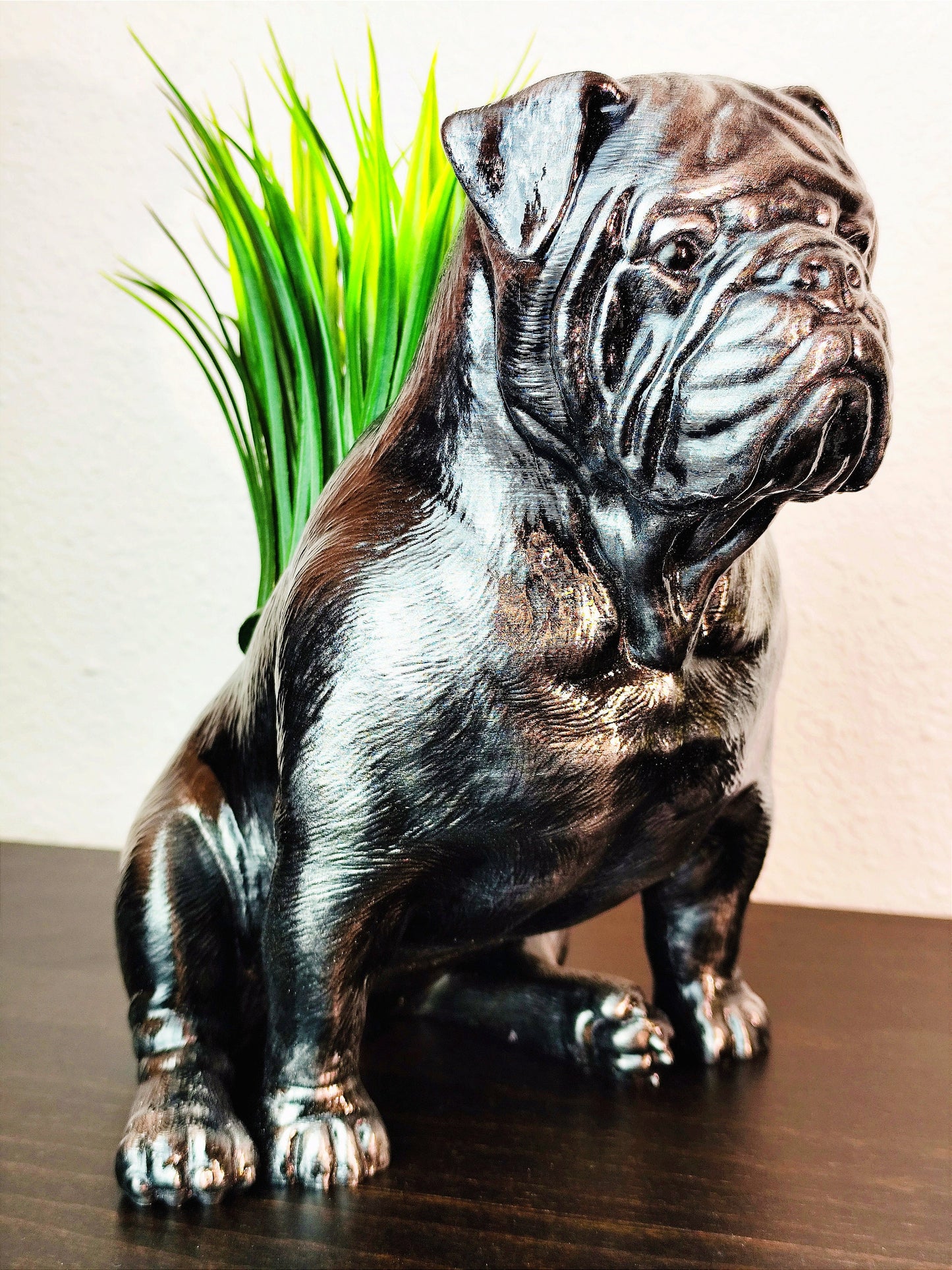 Handmade English Bulldog Full Body Planter|Flower Pot with Antique Gold, Silver Patina