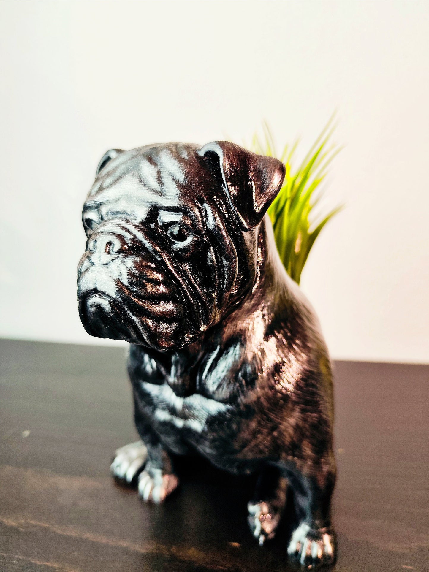 Handmade English Bulldog Full Body Planter|Flower Pot with Antique Gold, Silver Patina