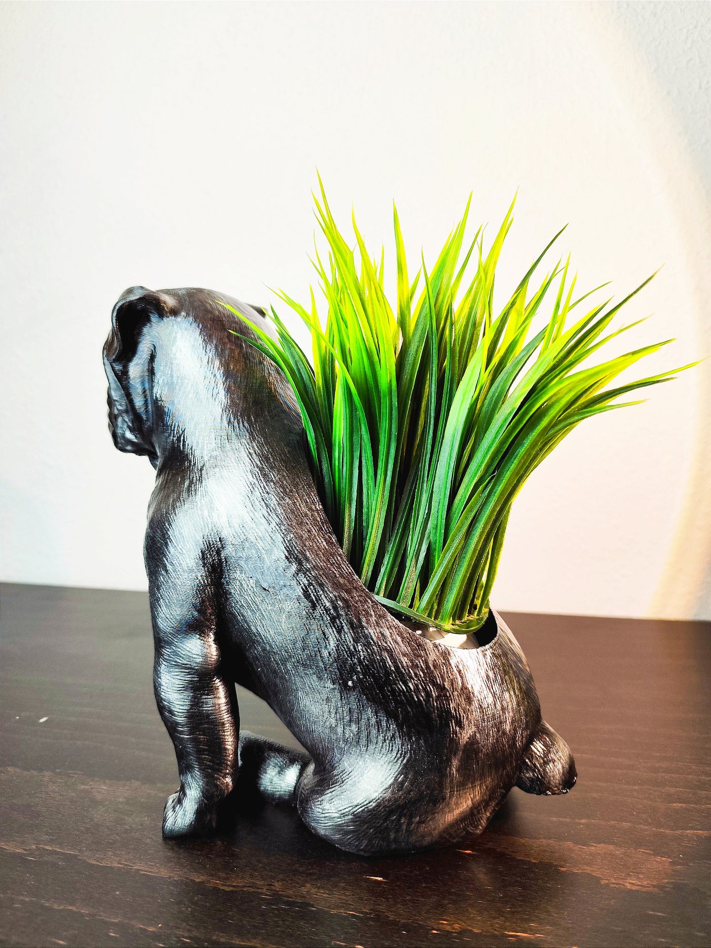 Handmade English Bulldog Full Body Planter|Flower Pot with Antique Gold, Silver Patina